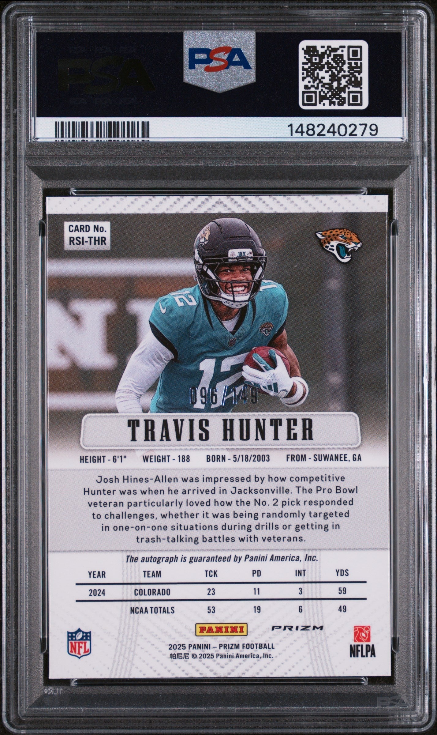 2025 Panini Prizm #RWI-THR Travis Hunter Retro 2012 Signatures /149 PSA 10 PC