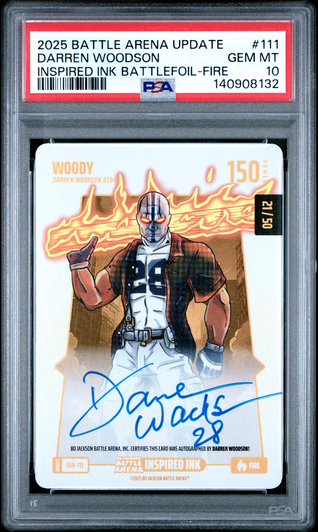 2025 Bo Jackson Battle Arena #111 Darren Woodson Auto Battlefoil-Fire /50 PSA 10