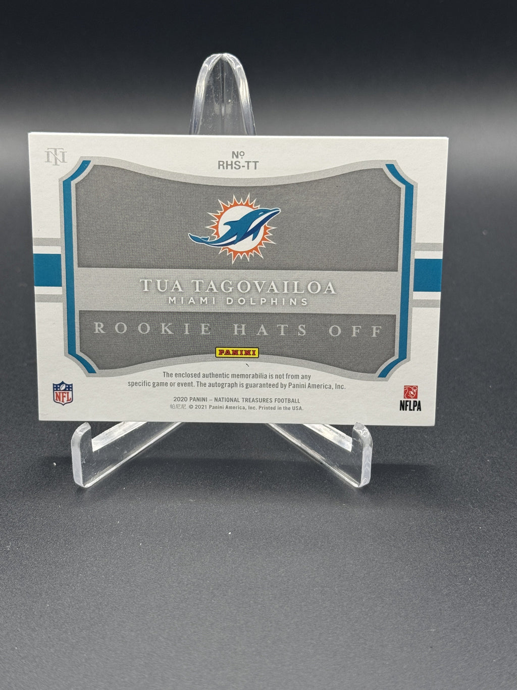 2020 National Treasures Tua Tagovailoa Rookie Hats Off Auto New Era #/3 PC