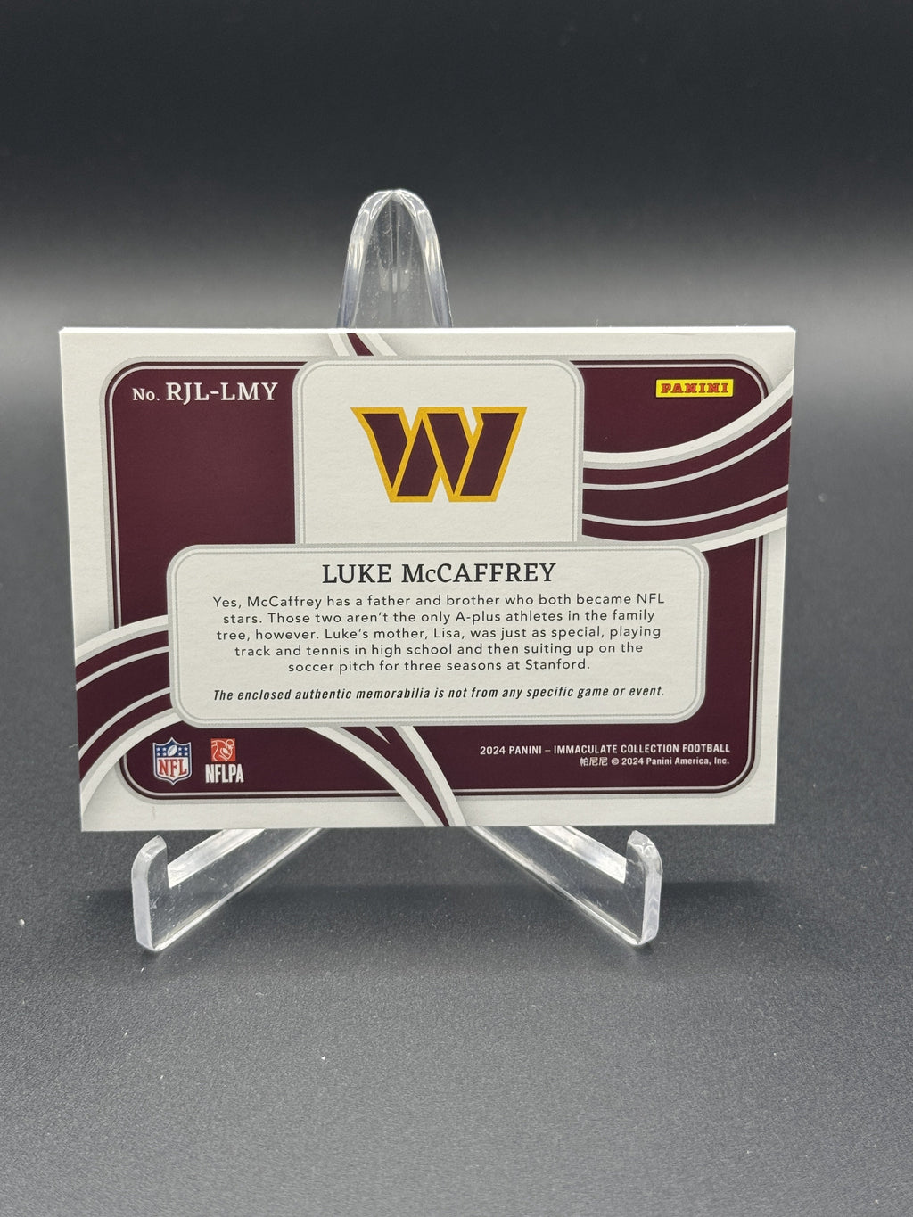 2024 Immaculate #RJL-LMY Luke McCaffrey Rookie NFL Shield Auto 1/1 PC