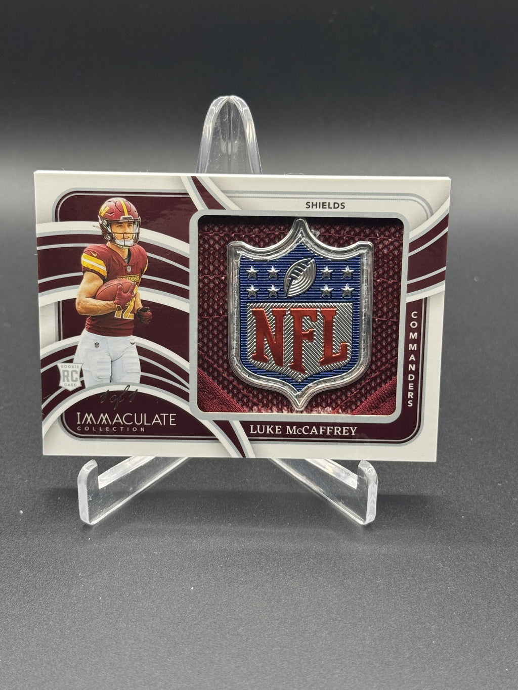 2024 Immaculate #RJL-LMY Luke McCaffrey Rookie NFL Shield Auto 1/1 PC