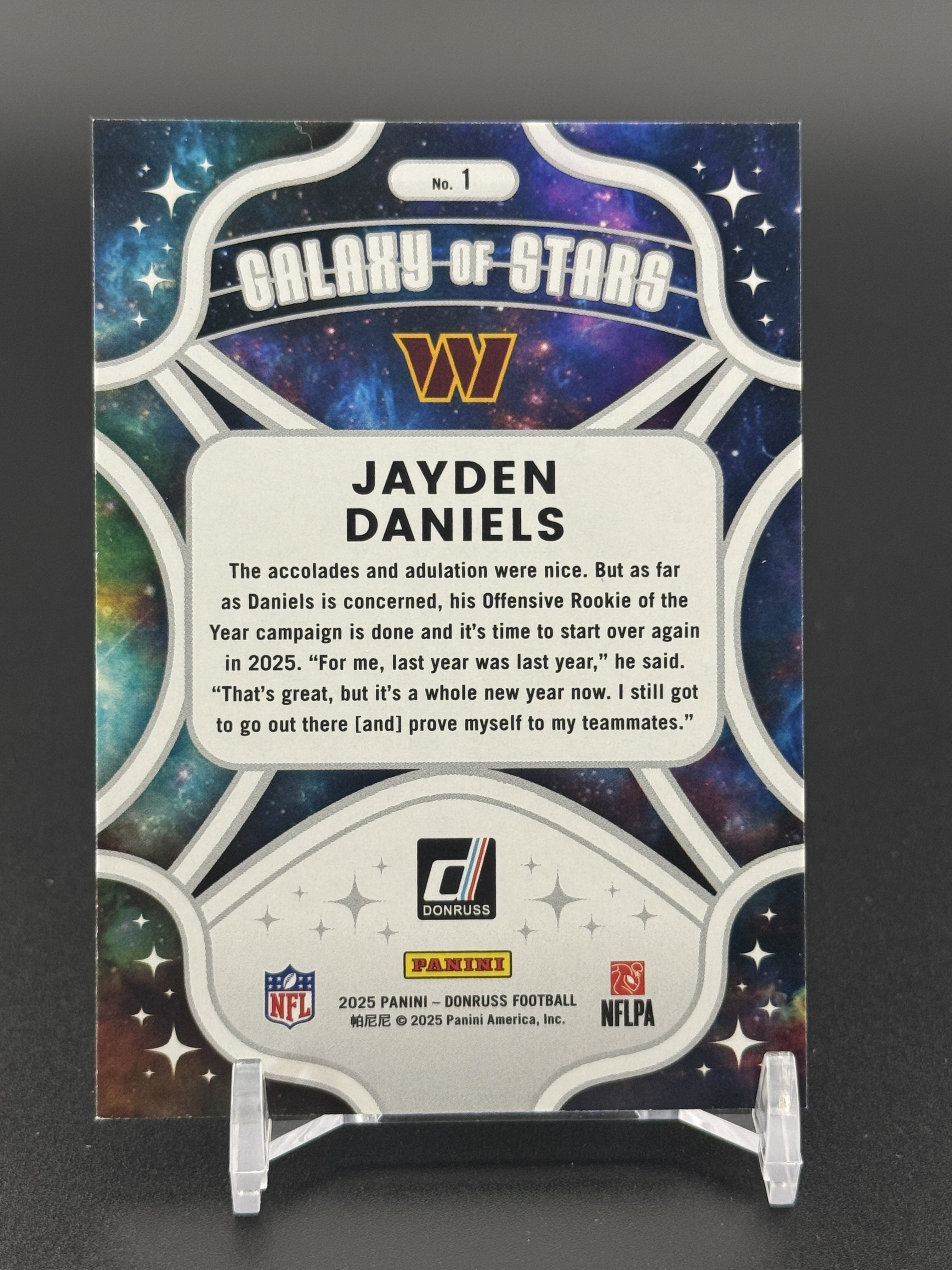 2025 Donruss #1 Jayden Daniels Galaxy of Stars Lava #/10