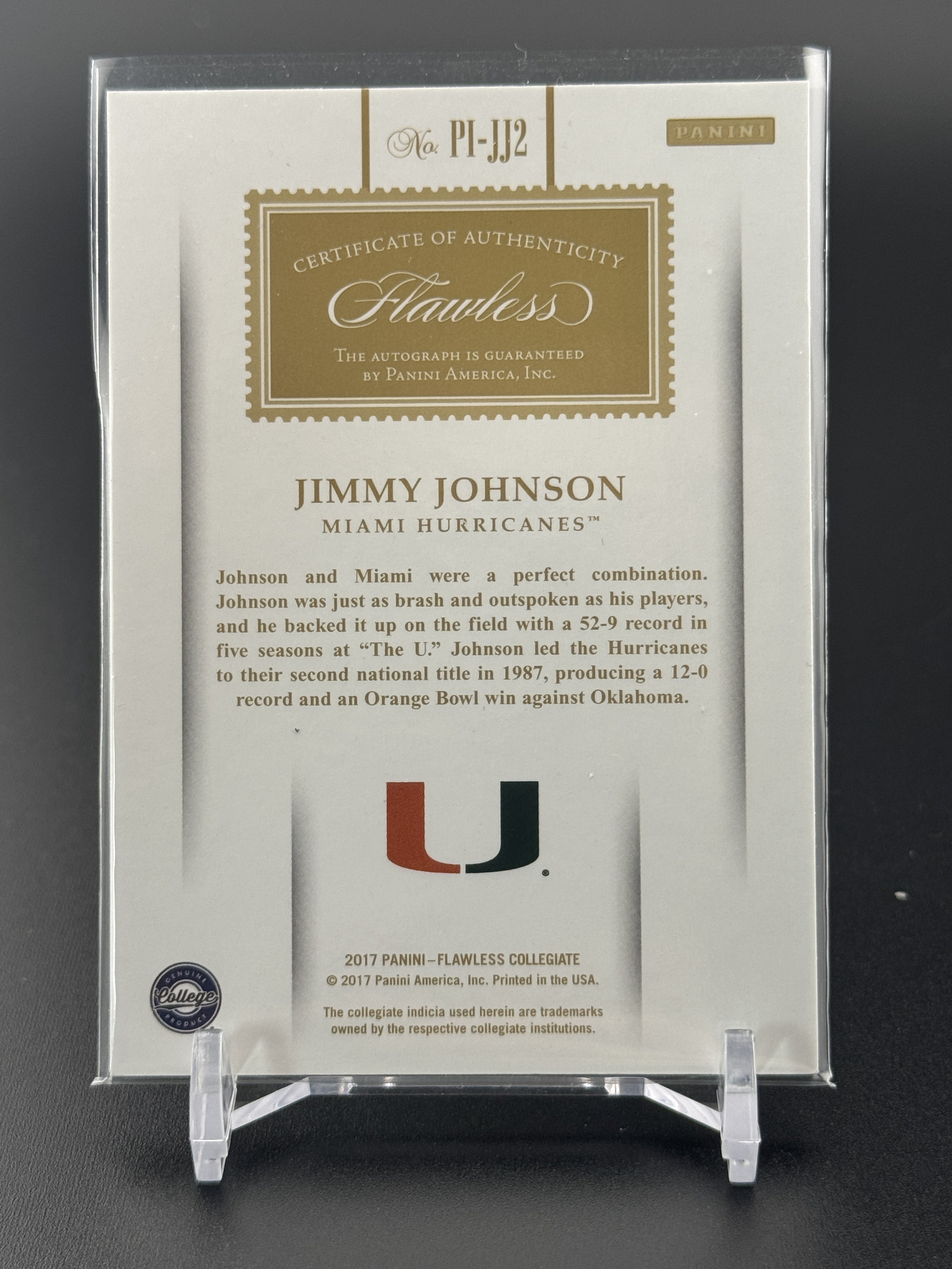 2020 Panini Flawless Collegiate #PI-JJ2 Jimmy Johnson 2017 Flawless #/20