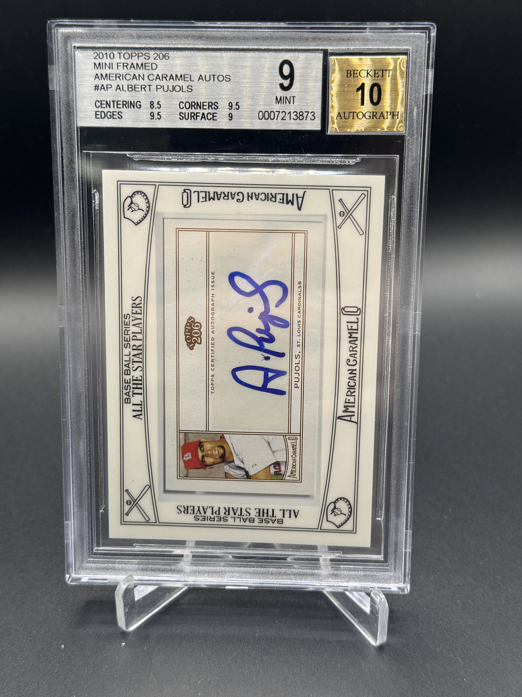 2010 Topps 206 #ACA-AP Albert Pujols Mini Framed American Caramel Auto BGS 9