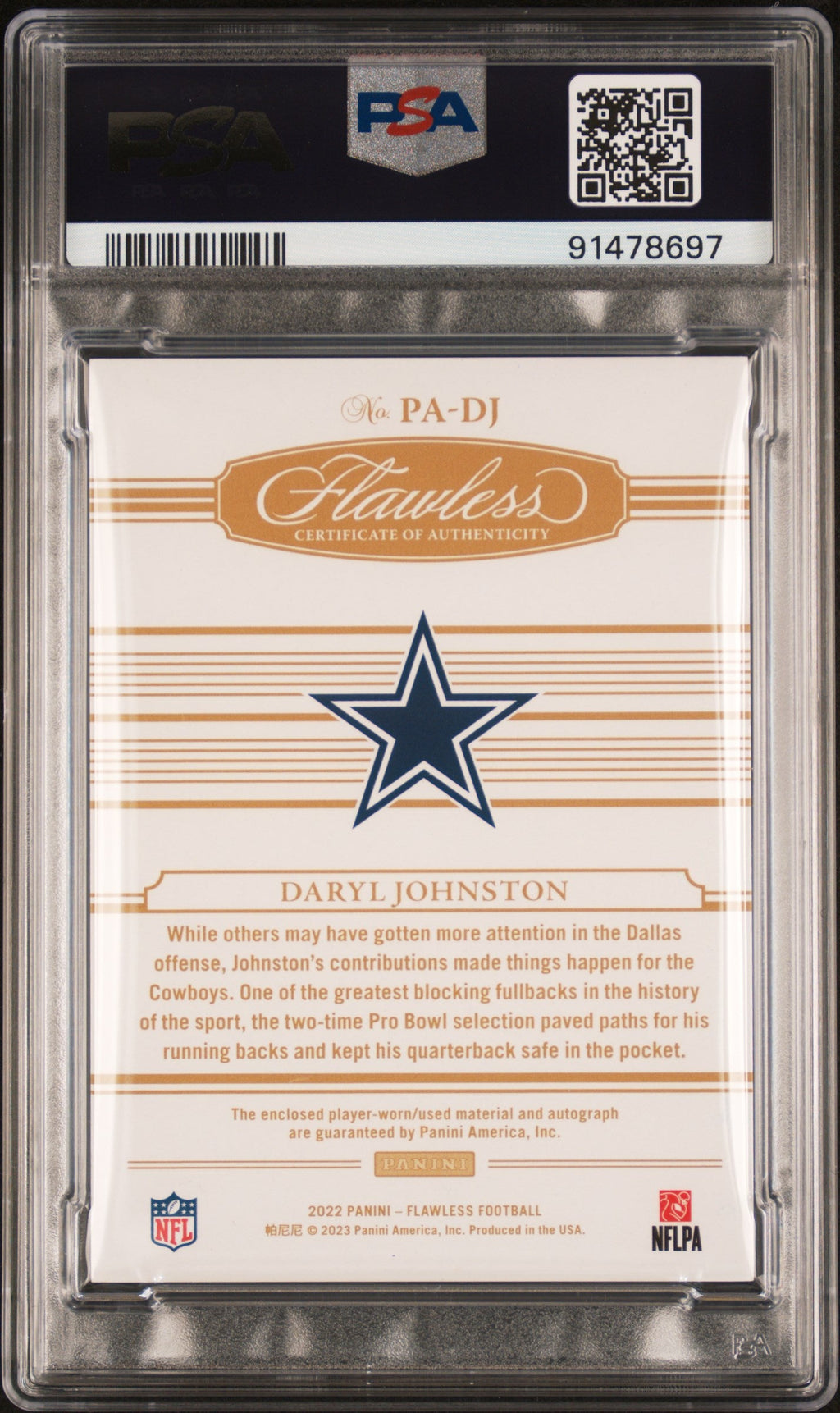 2022 Panini Flawless #PA-DJ Daryl Johnston Patch Auto /15 PSA 8