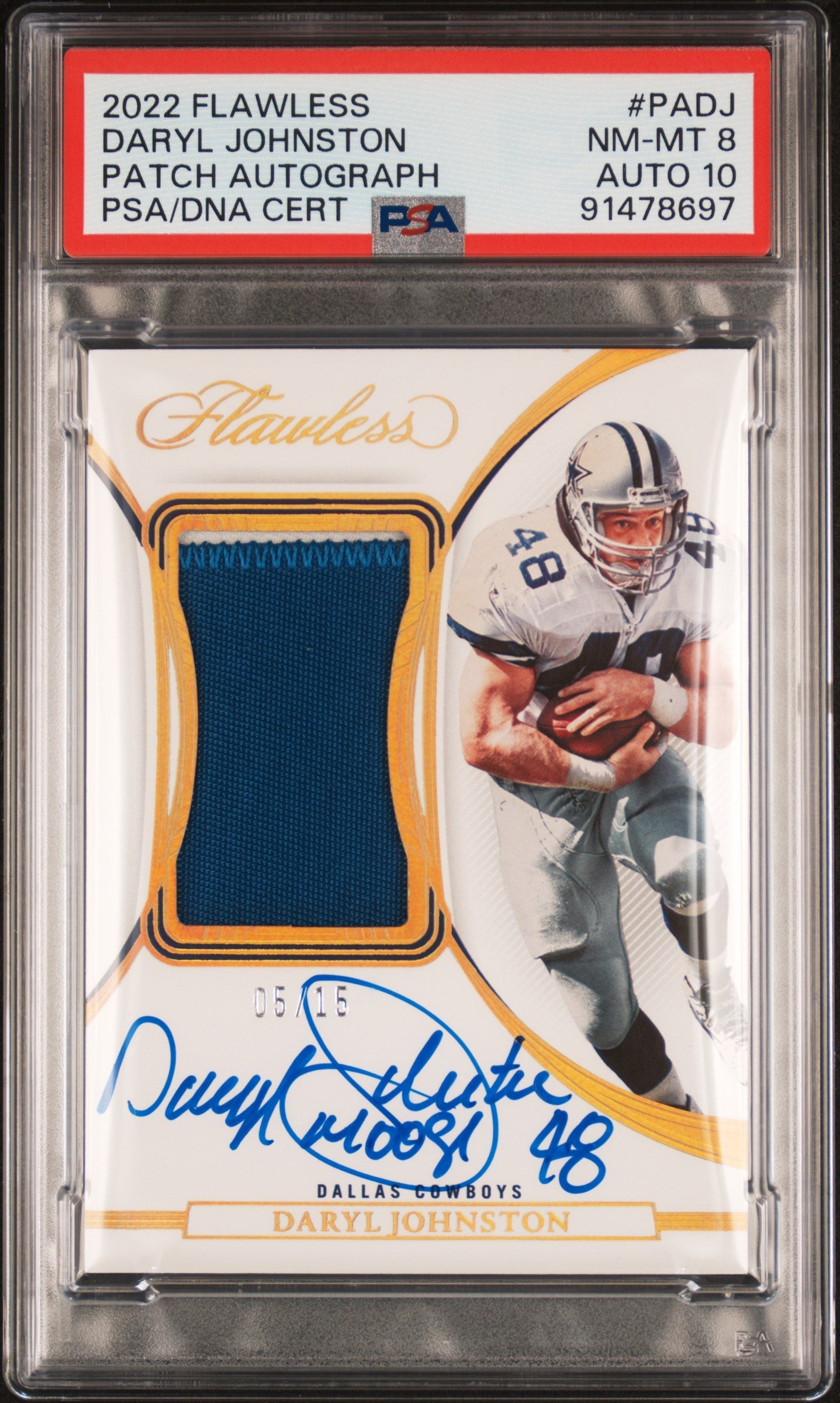 2022 Panini Flawless #PA-DJ Daryl Johnston Patch Auto /15 PSA 8
