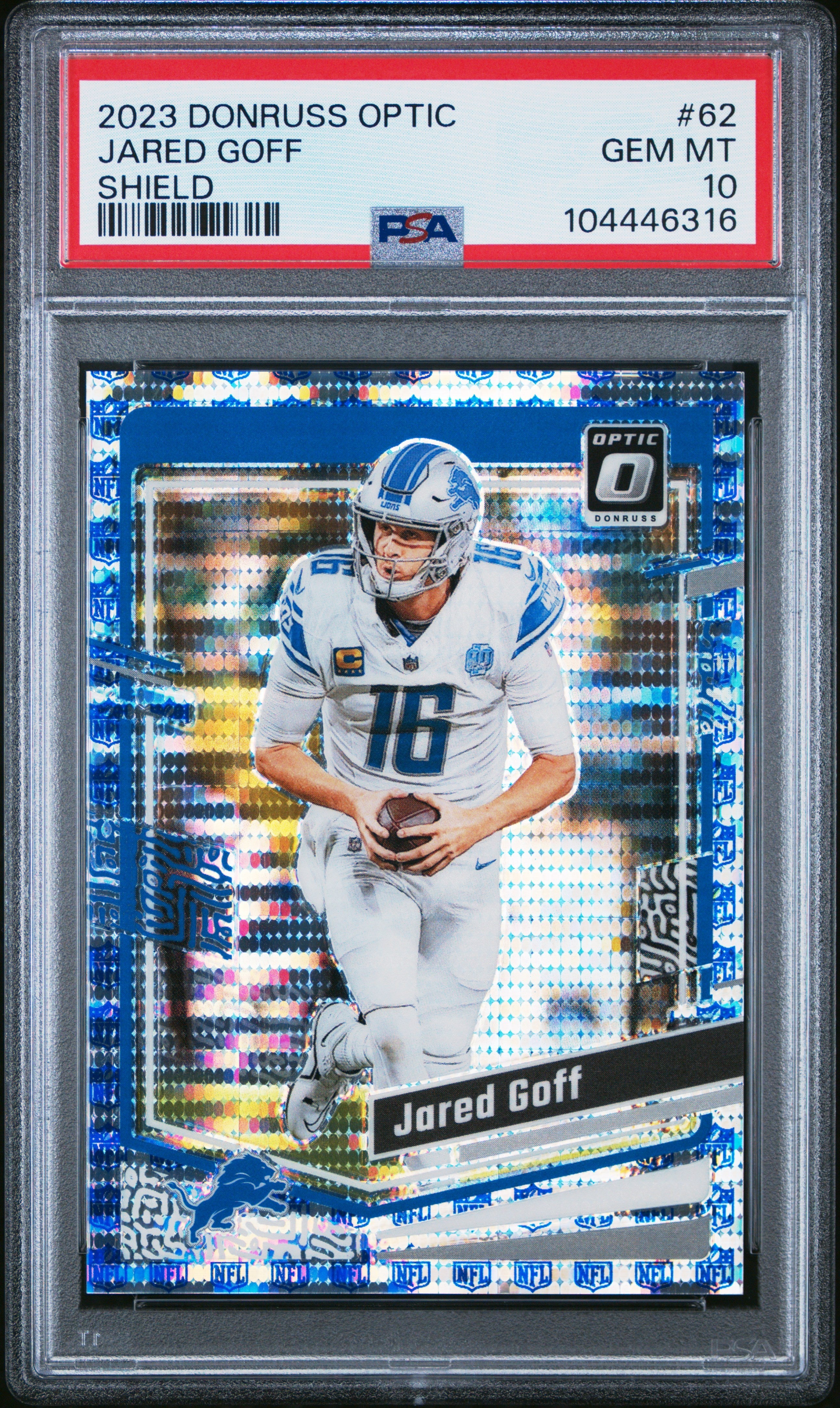 2023 Donruss Optic #62 Jared Goff Shield /32 PSA 10