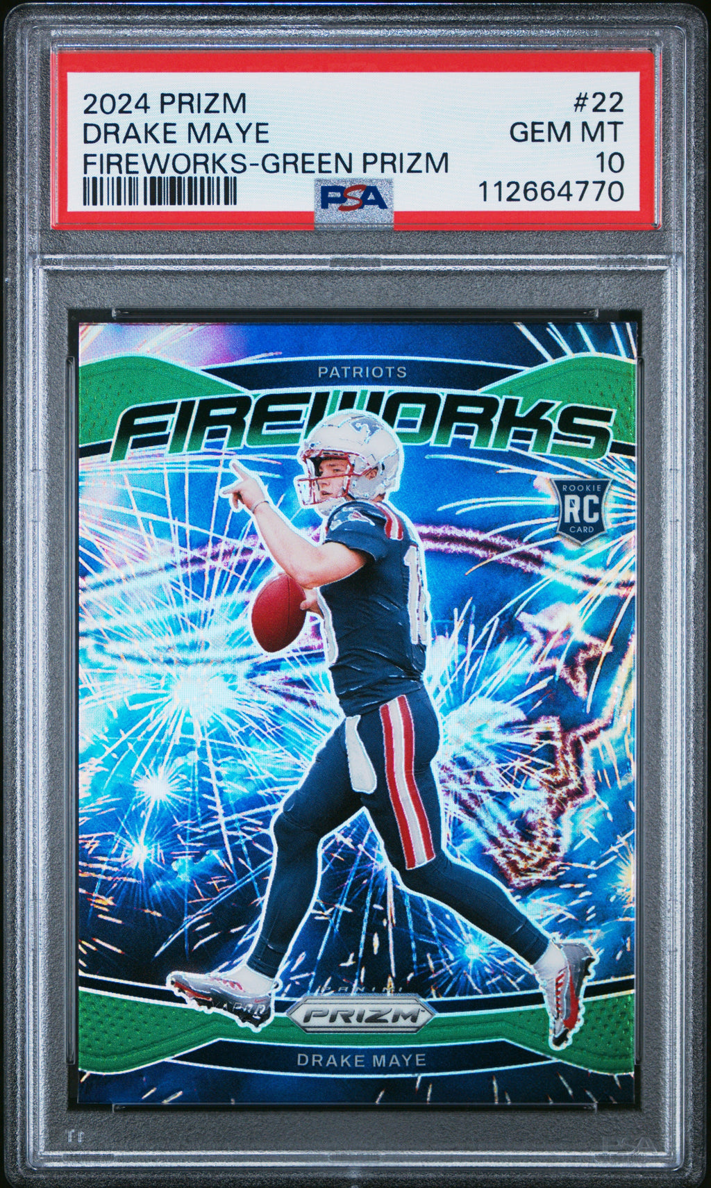 2024 Panini Prizm #22 Drake Maye Rookie RC Fireworks Green PSA 10
