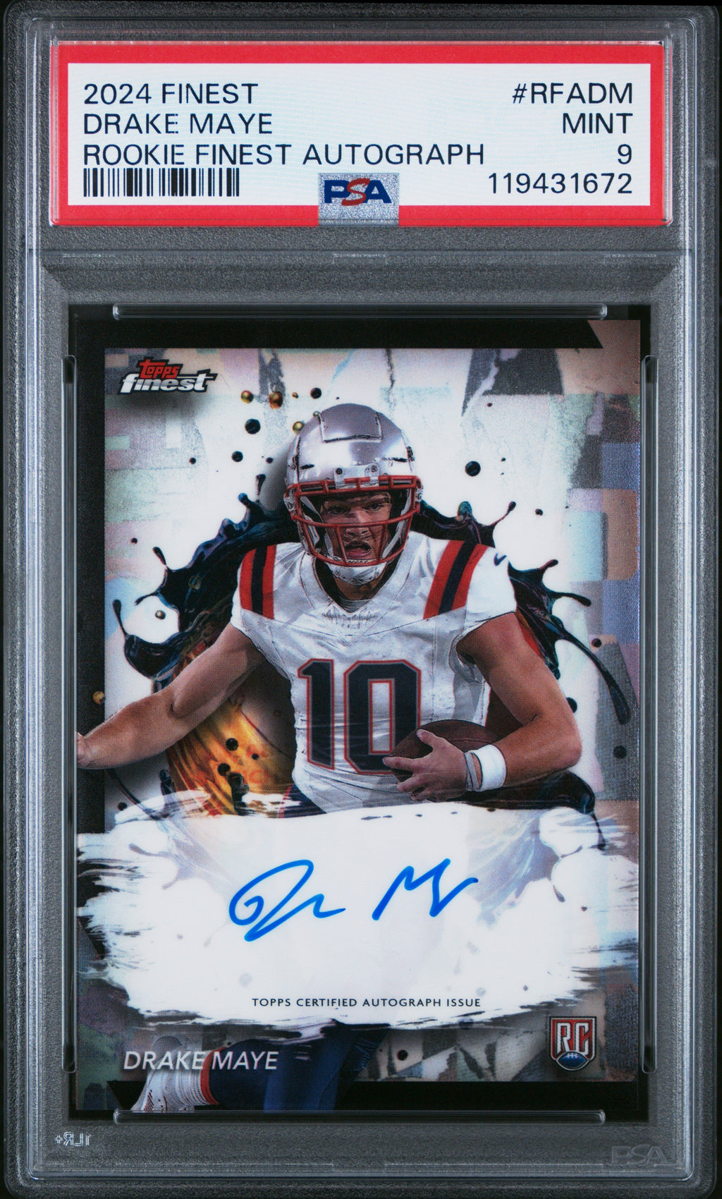 2024 Topps Finest #RFA-DM Drake Maye Rookie Finest Autographs PSA 9