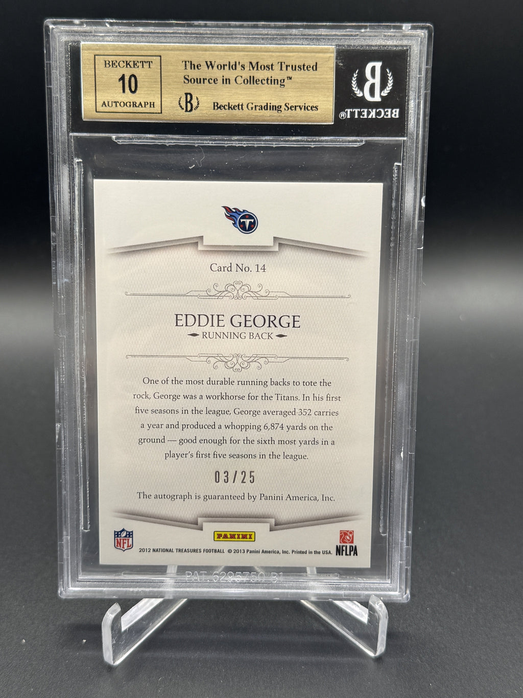 2012 National Treasures #14 Eddie George NFL Greatest Auto /25 BGS 9.5