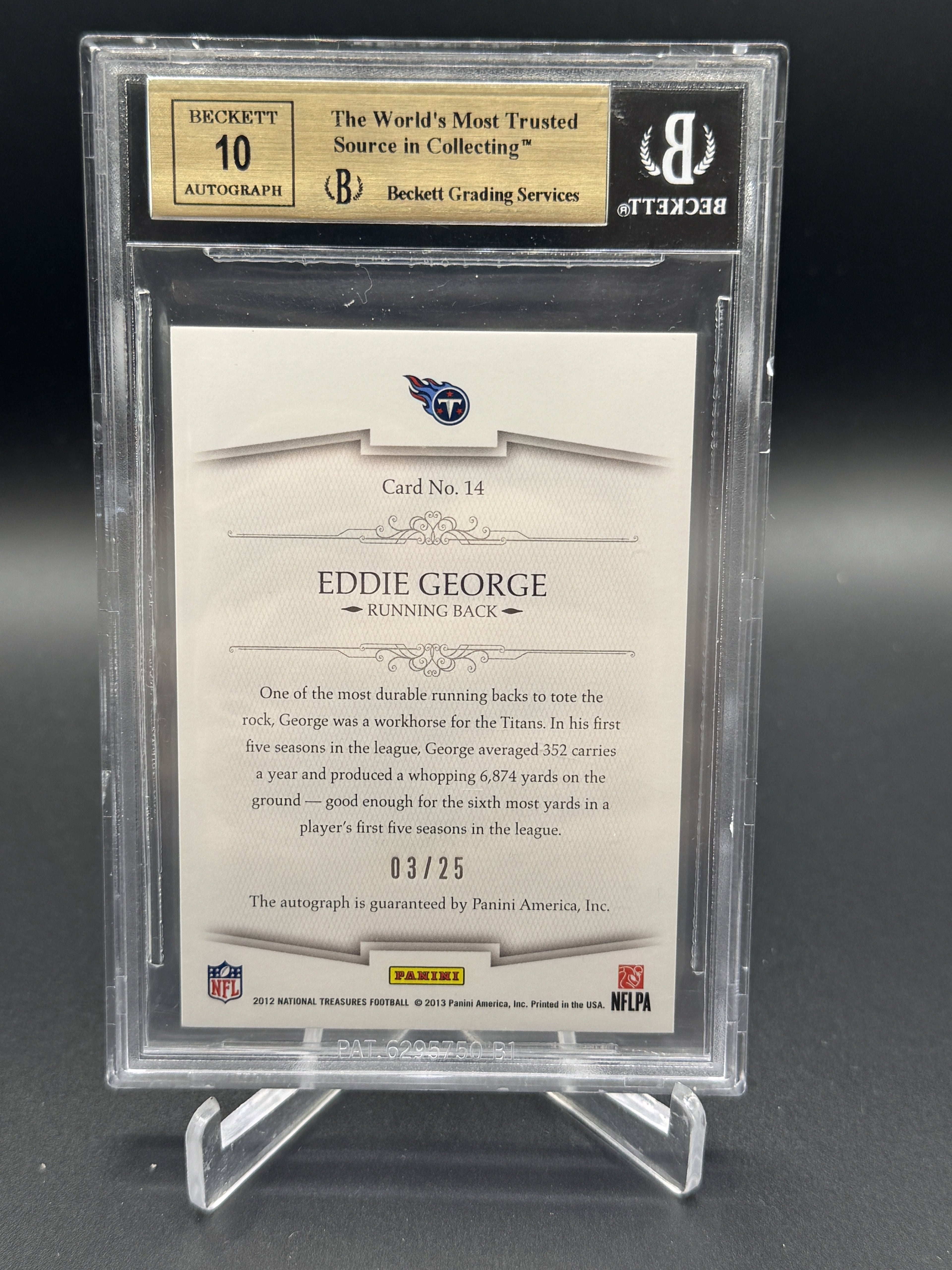 2012 National Treasures #14 Eddie George NFL Greatest Auto /25 BGS 9.5