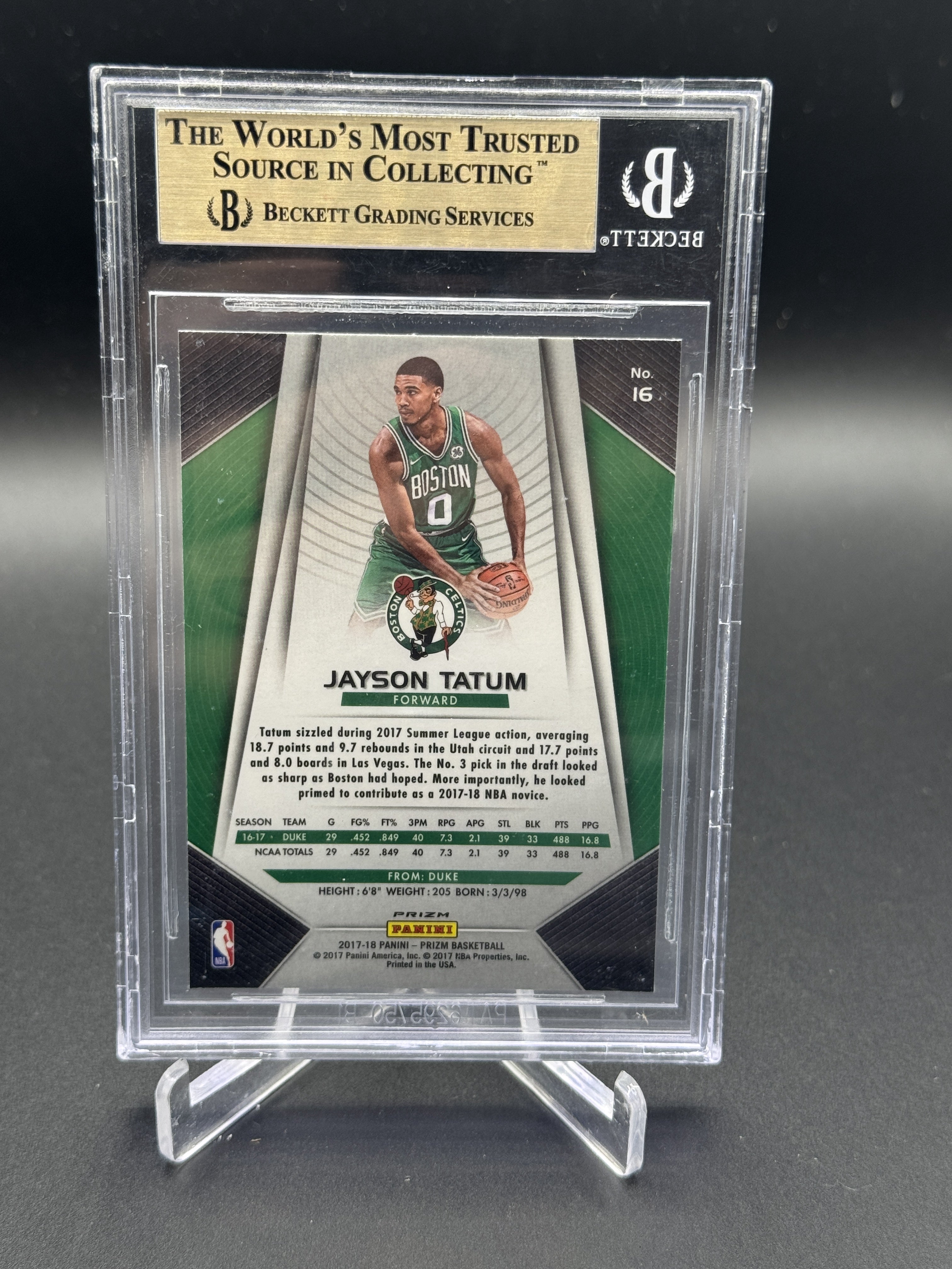 2017-18 Panini Prizm #16 Jayson Tatum Prizms Red White and Blue BGS 10