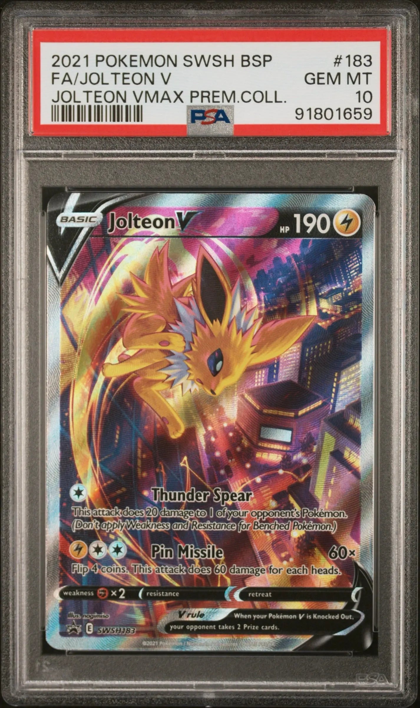 PSA 10 - 2021 POKEMON SWSH BLACK STAR PROMO #183 FA/JOLTEON V JOLTEON VMAX PREM.COLL.