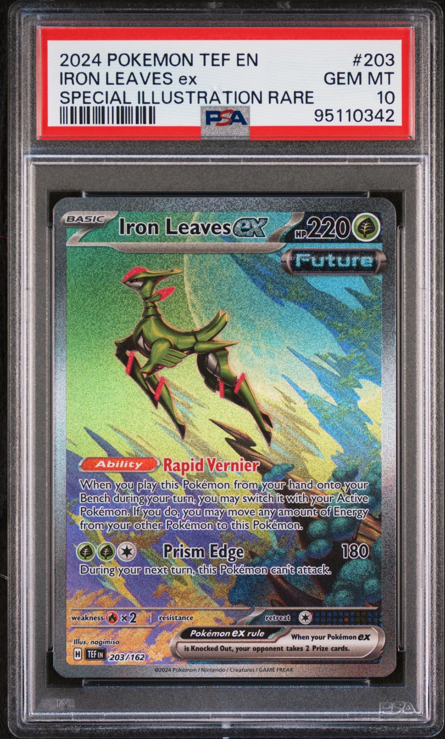 PSA 10 2024 POKEMON TEF EN-TEMPORAL FORCES #203 IRON LEAVES ex SPECIAL ILLUSTRATION RARE