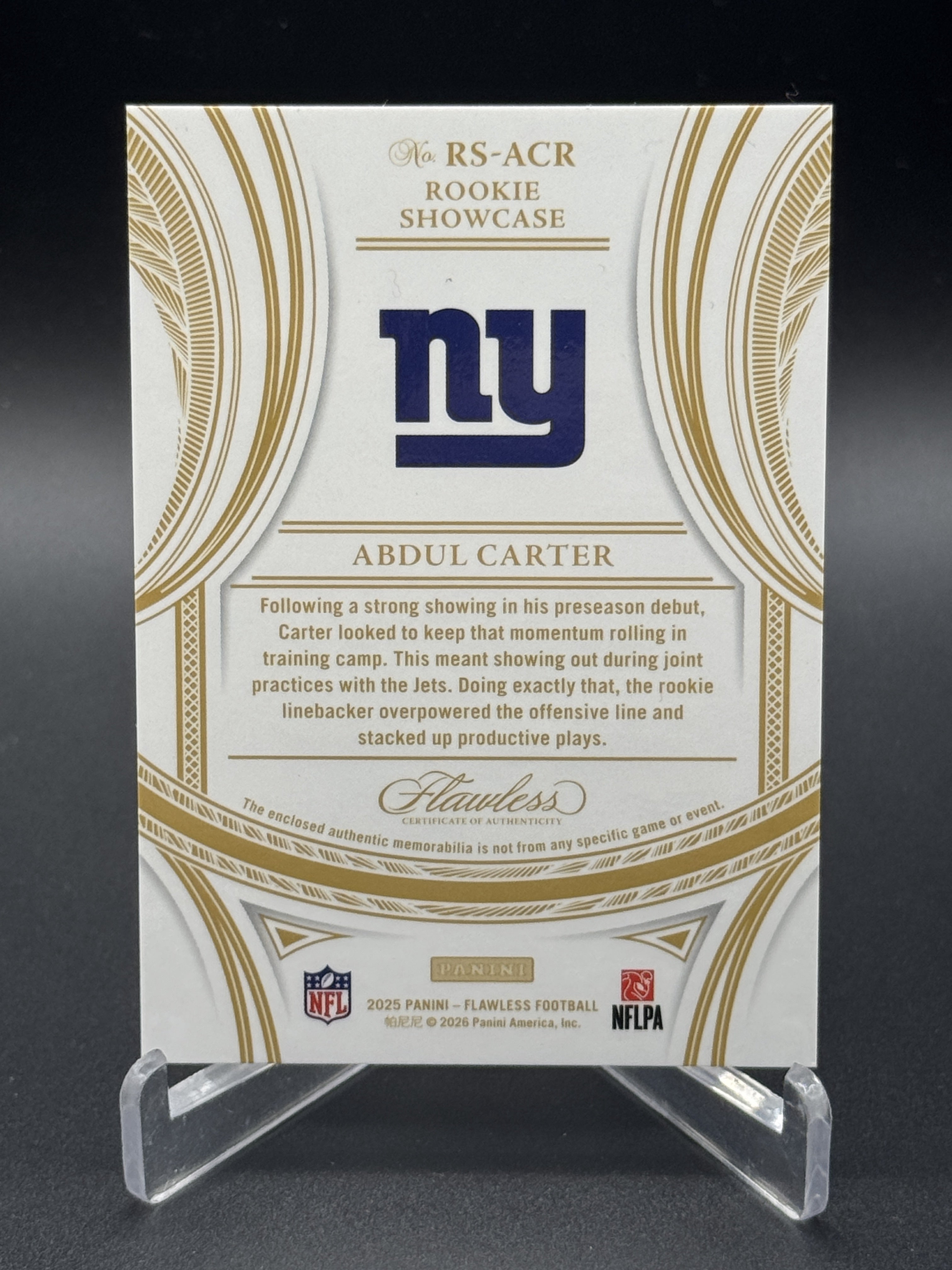 2025 Flawless #RS-ACR Abdul Carter Quad Laundry Tag Patch Sapphire /10