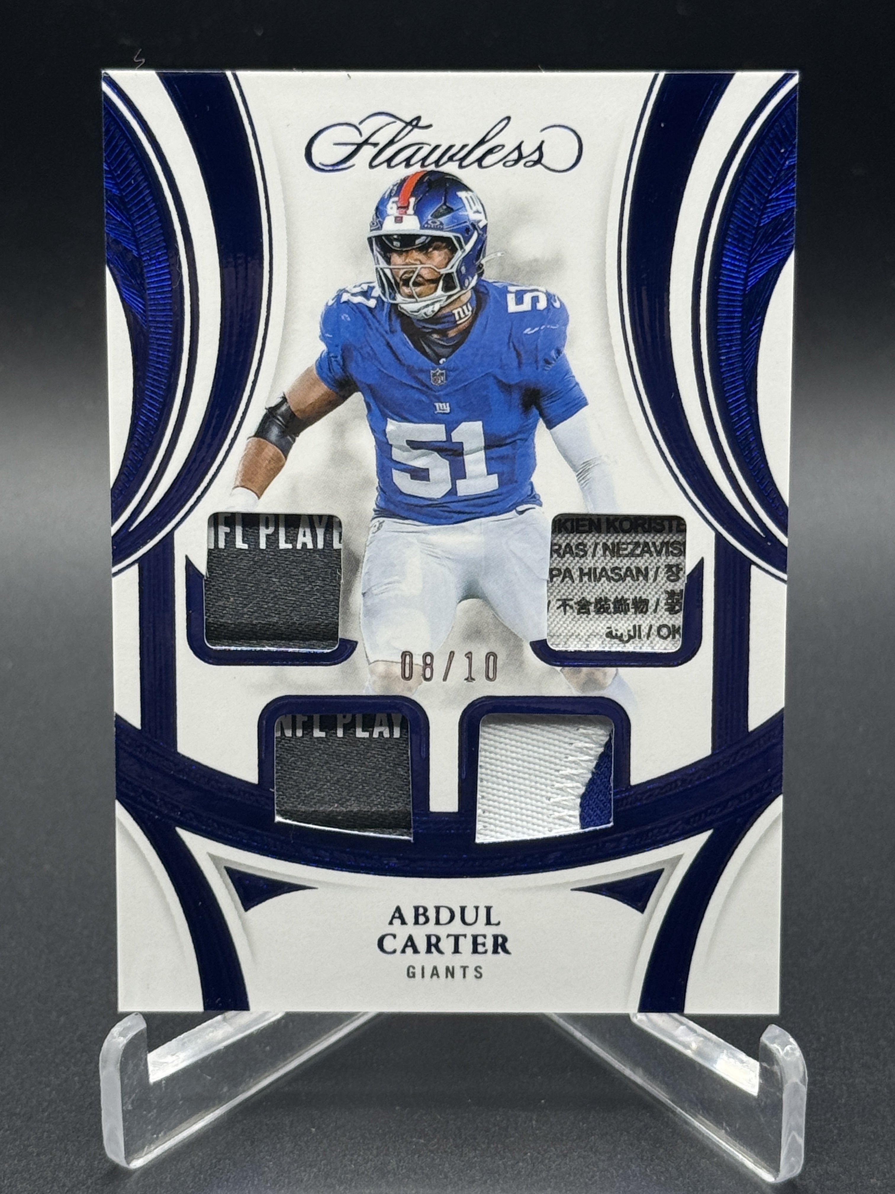 2025 Flawless #RS-ACR Abdul Carter Quad Laundry Tag Patch Sapphire /10