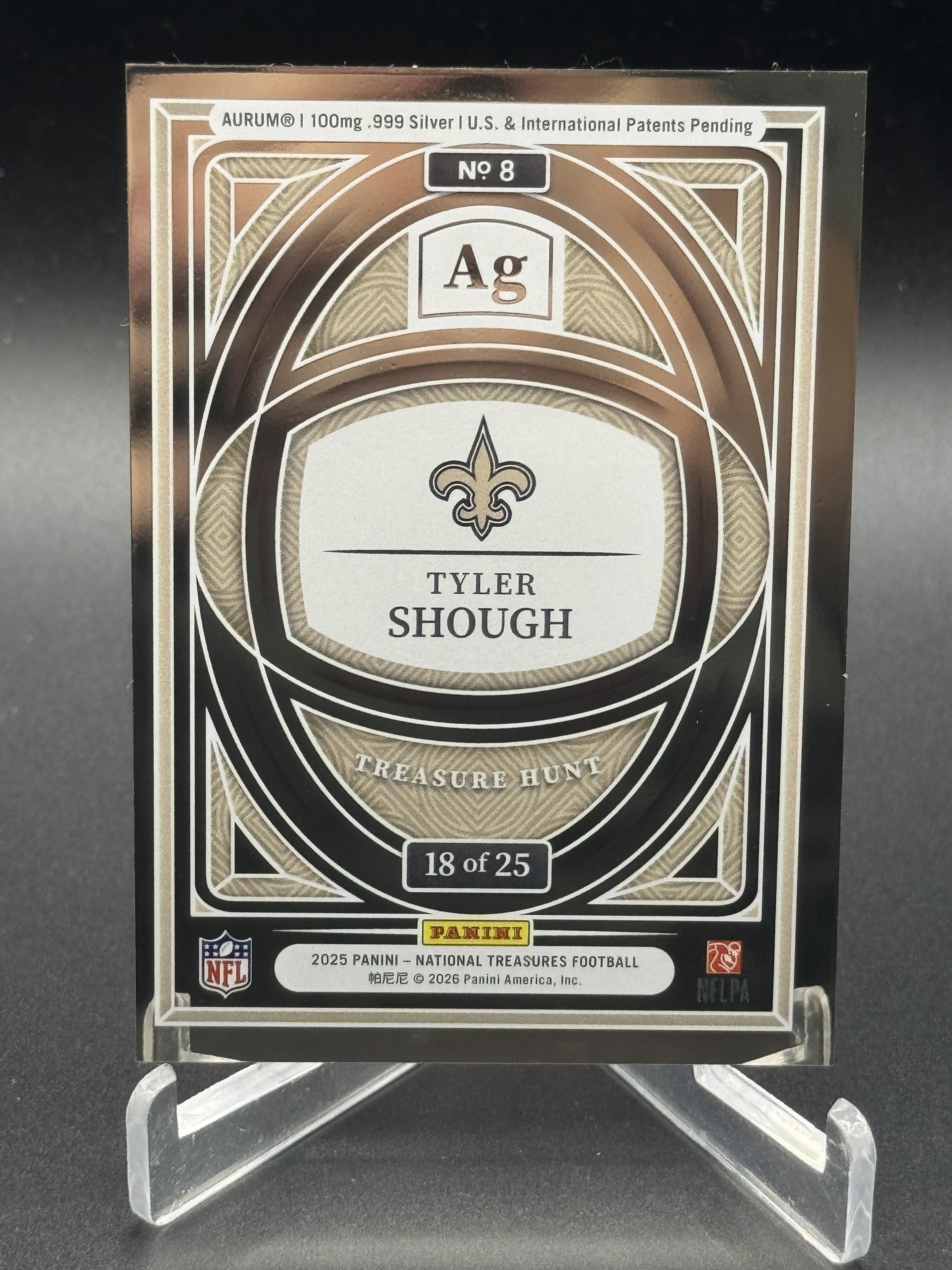 2025 Panini National Treasures #8 Tyler Shough Rookie Treasure Hunt Silver /25