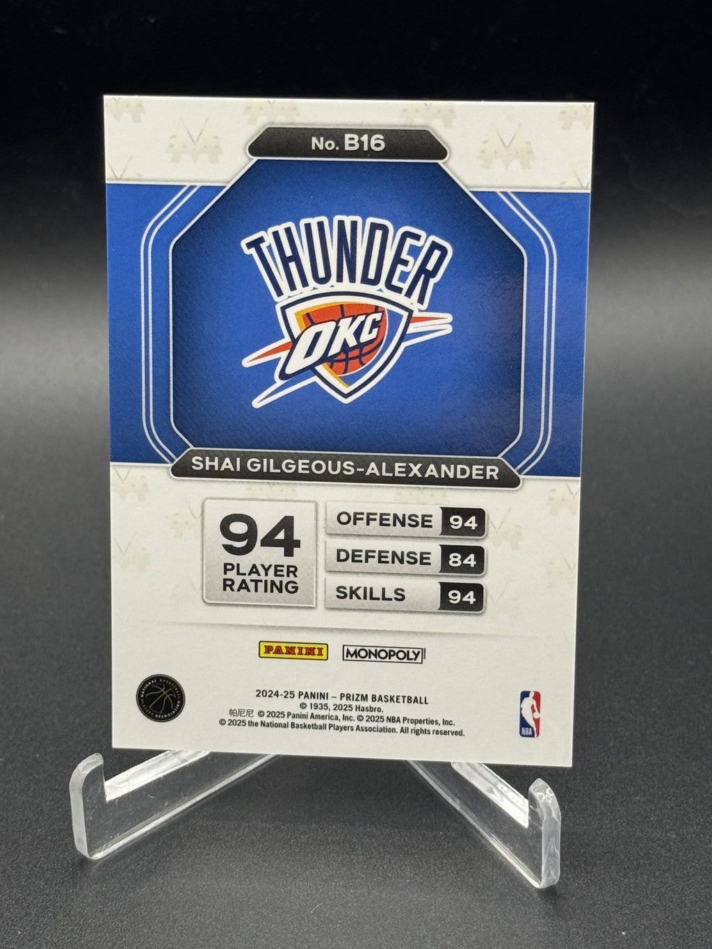 2024-25 Panini Prizm Monopoly #B16 Shai Gilgeous-Alexander Millionaire Black
