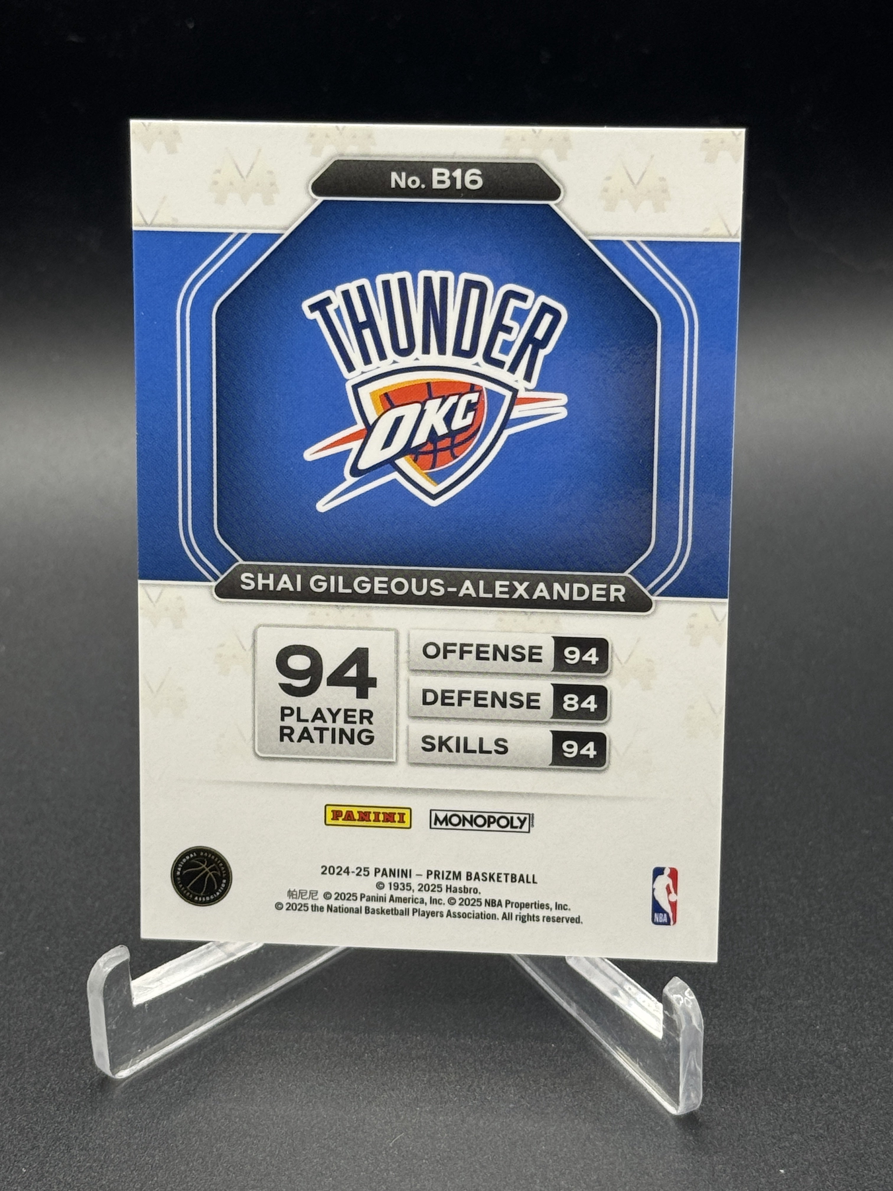 2024-25 Panini Prizm Monopoly #B16 Shai Gilgeous-Alexander Millionaire Black