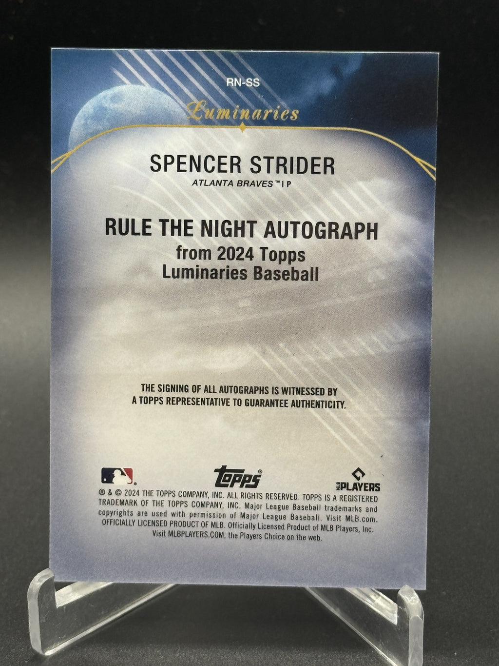 2024 Topps Luminaries #RN-SS Spencer Strider Rule the Night Auto Blue /5