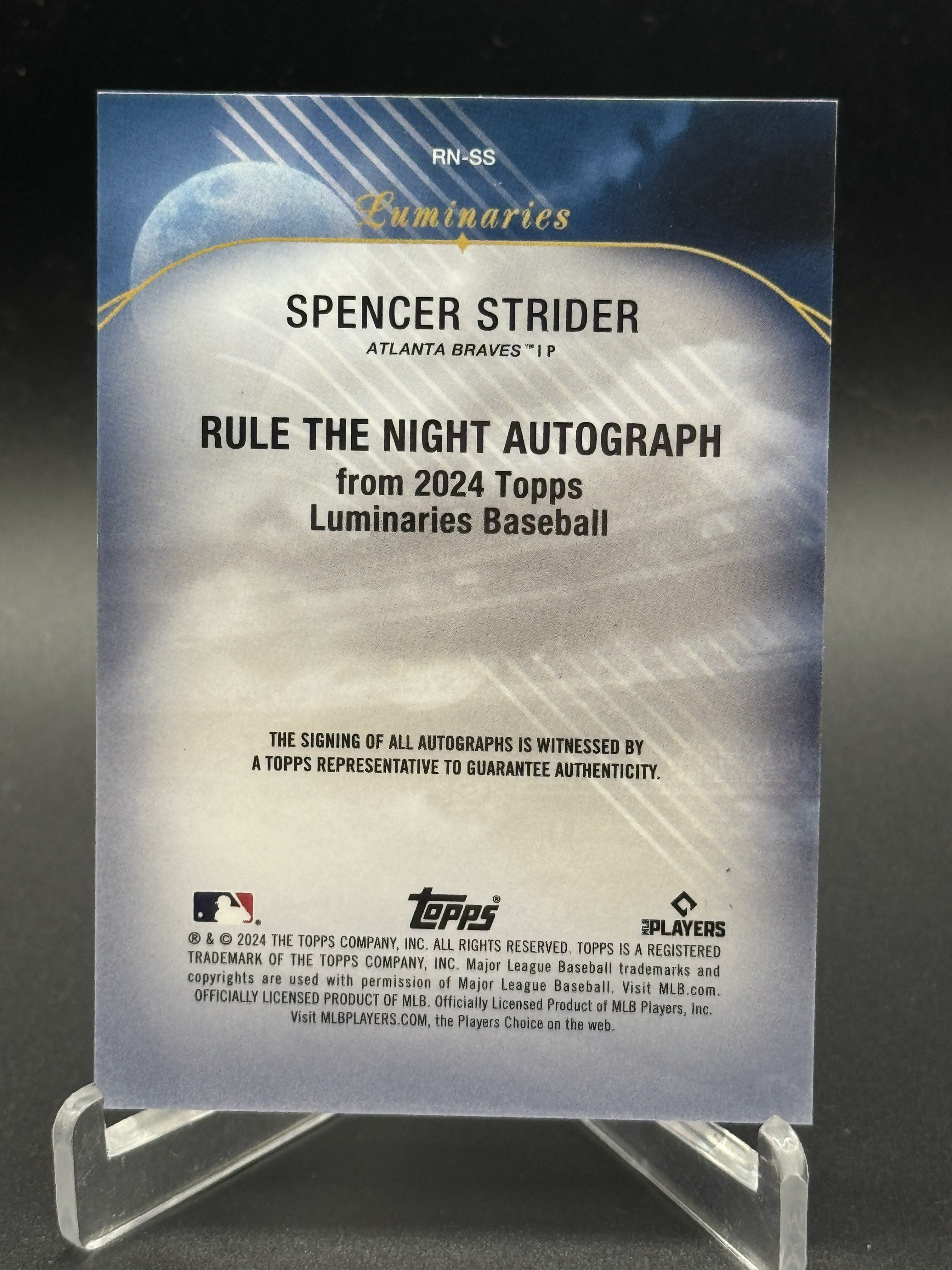 2024 Topps Luminaries #RN-SS Spencer Strider Rule the Night Auto Blue /5
