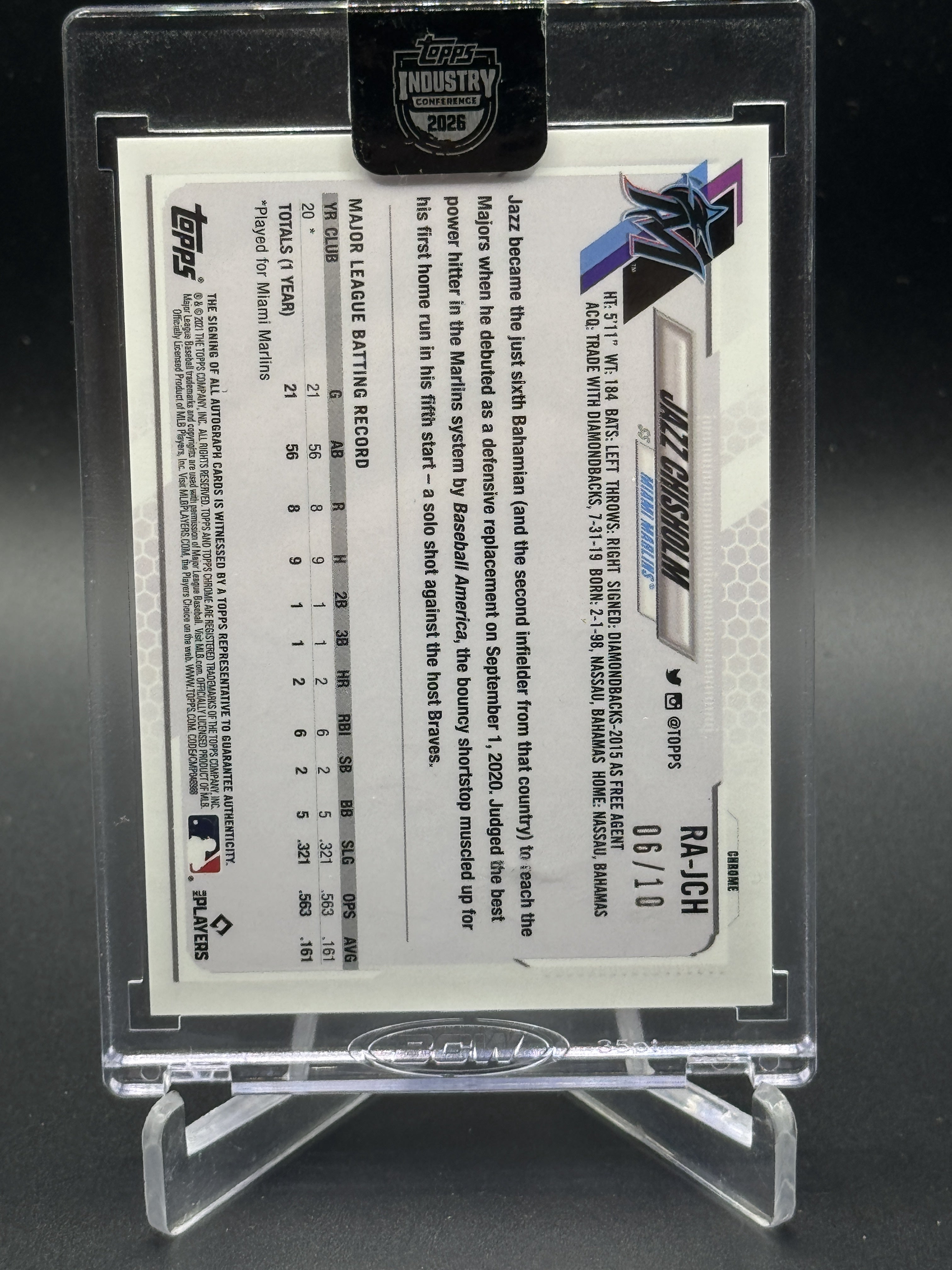 2021 Topps Chrome Sapphire Jazz Chisholm Rookie Auto Purple /10