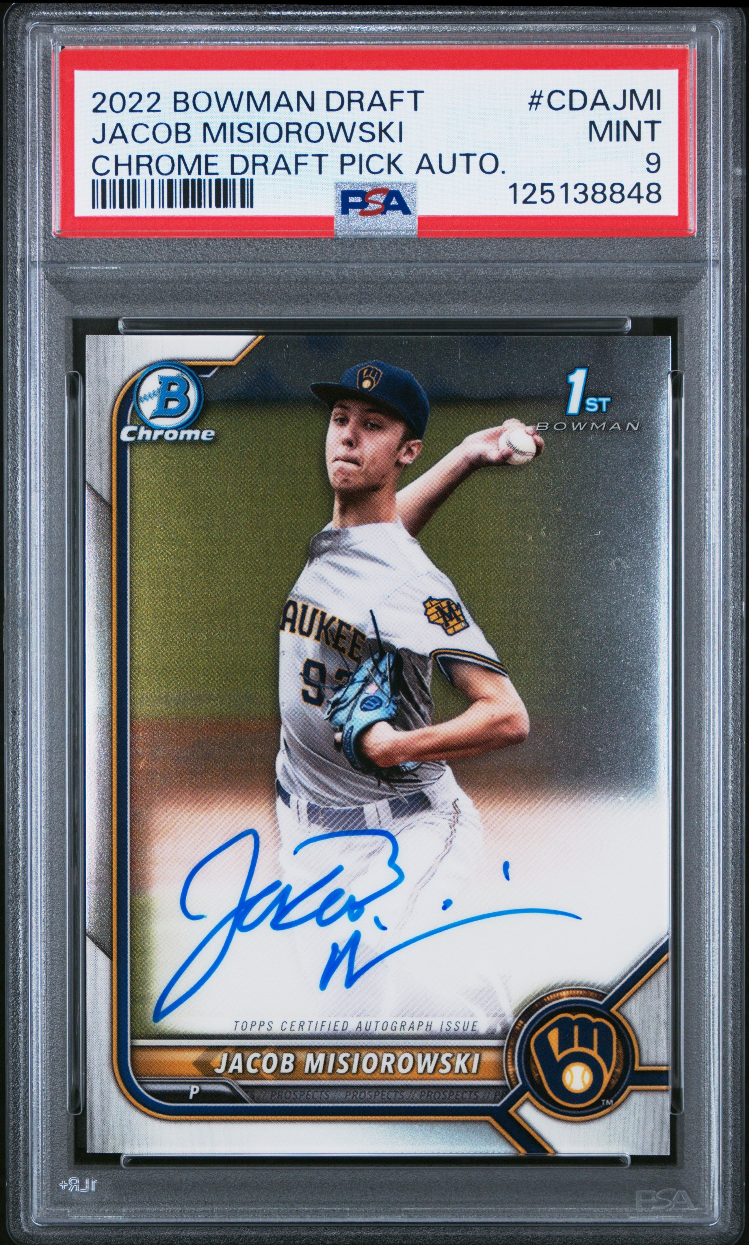 2022 Bowman Draft #CDA-JMI Jacob Misiorowski Chrome 1st Auto PSA 9