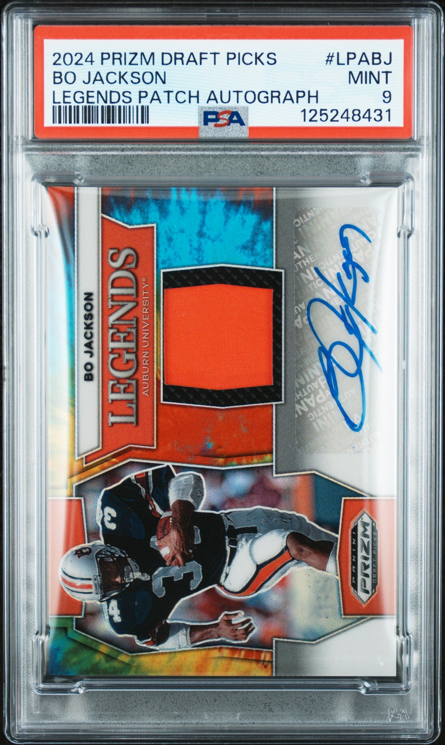 2024 Prizm Draft Picks #LPA-BJ Bo Jackson Legends Patch Auto Tie Dye /25 PSA 9