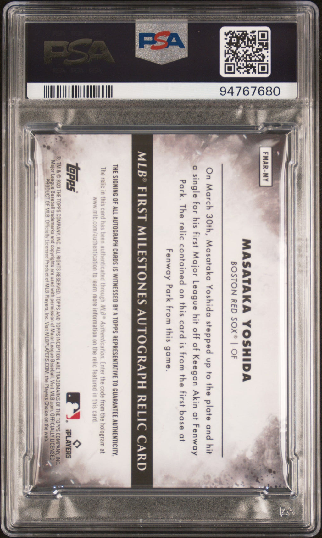 2023 Topps Inception #FMAR-MY Masataka Yoshida First Milestones Auto /99 PSA 9