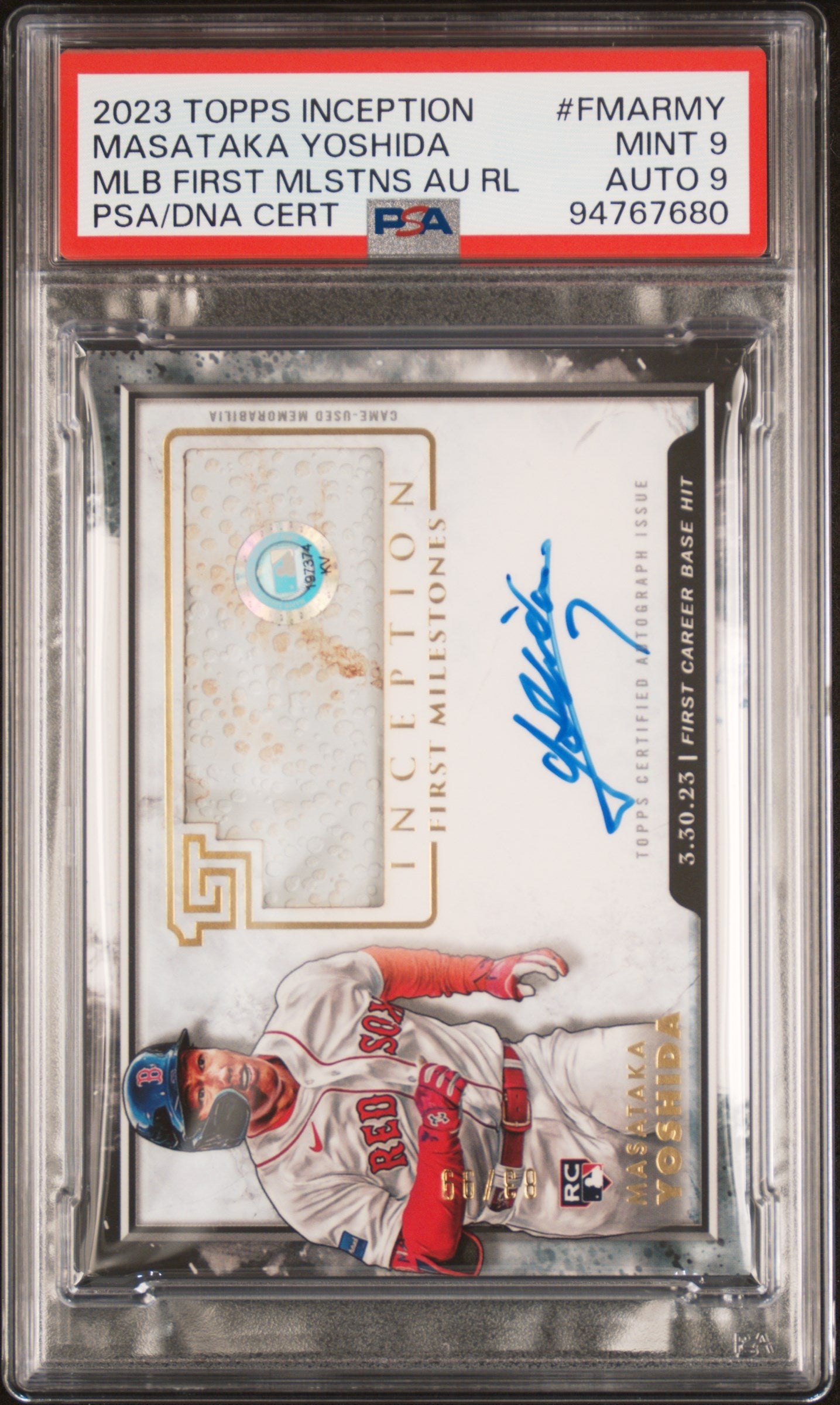2023 Topps Inception #FMAR-MY Masataka Yoshida First Milestones Auto /99 PSA 9