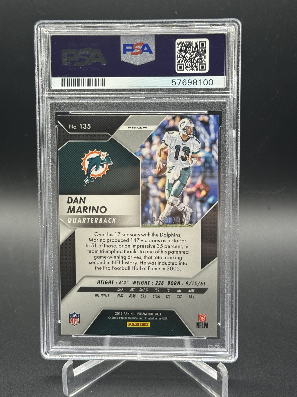 2016 Panini Prizm #135 Dan Marino Orange /299 PSA 10