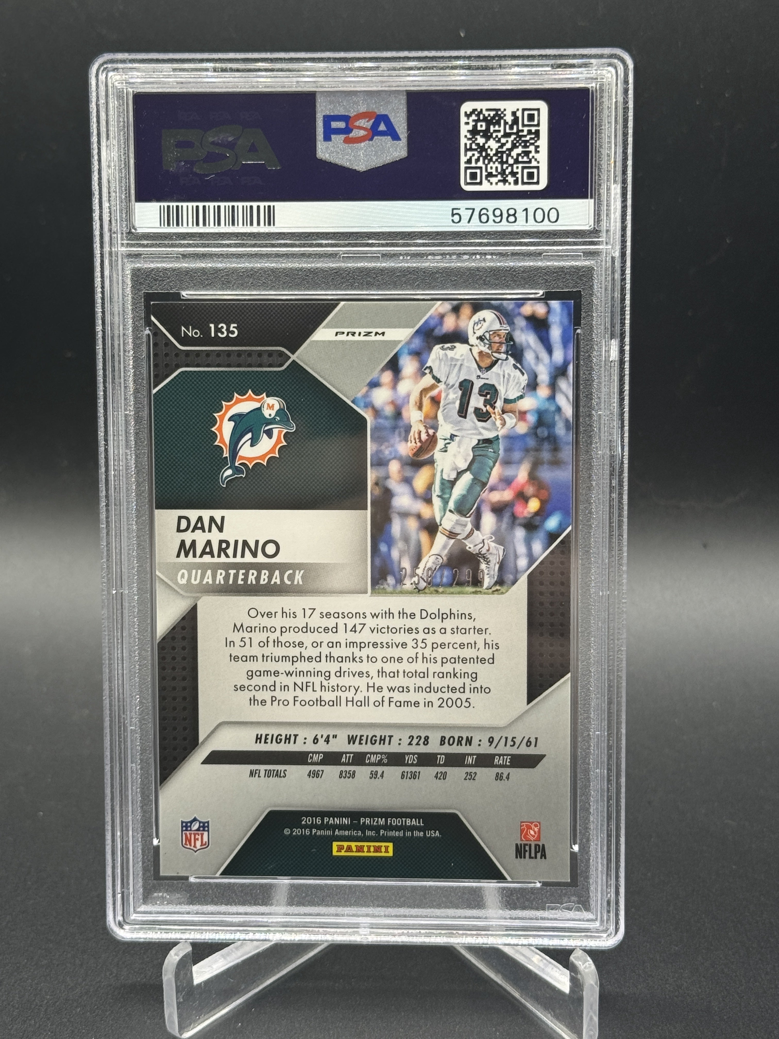 2016 Panini Prizm #135 Dan Marino Orange /299 PSA 10
