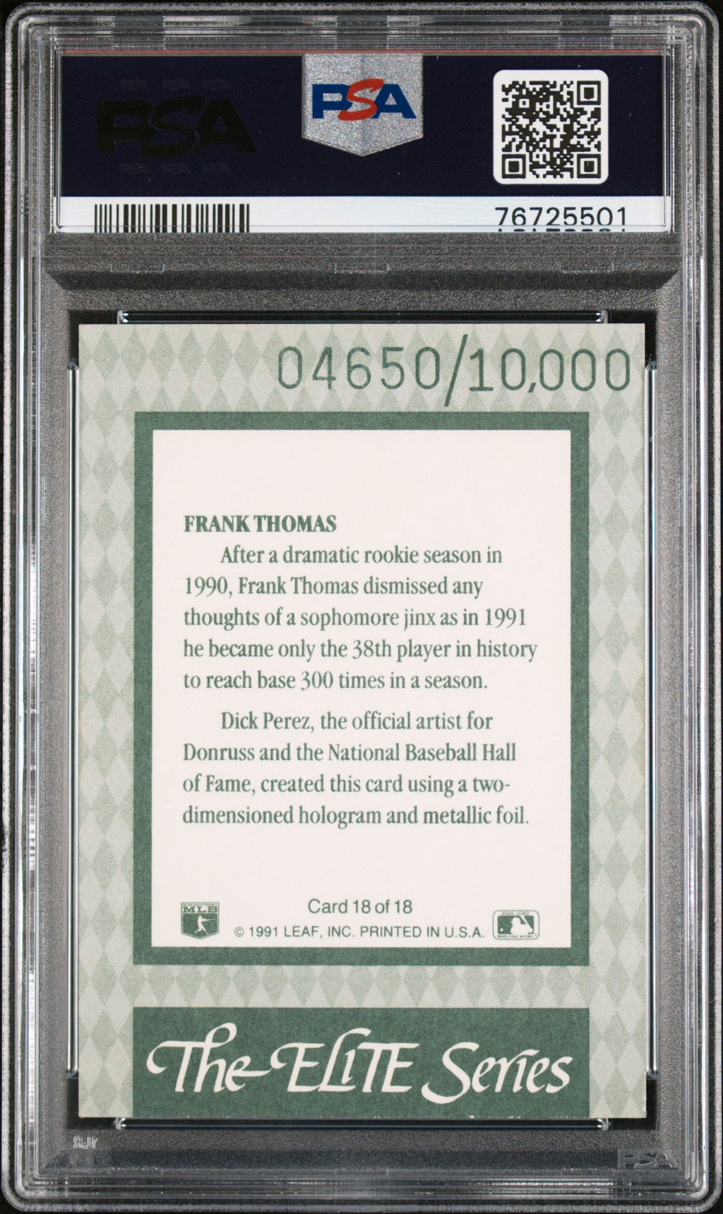 1992 Donruss #18 Frank Thomas The Elite Series PSA 8 #/10000