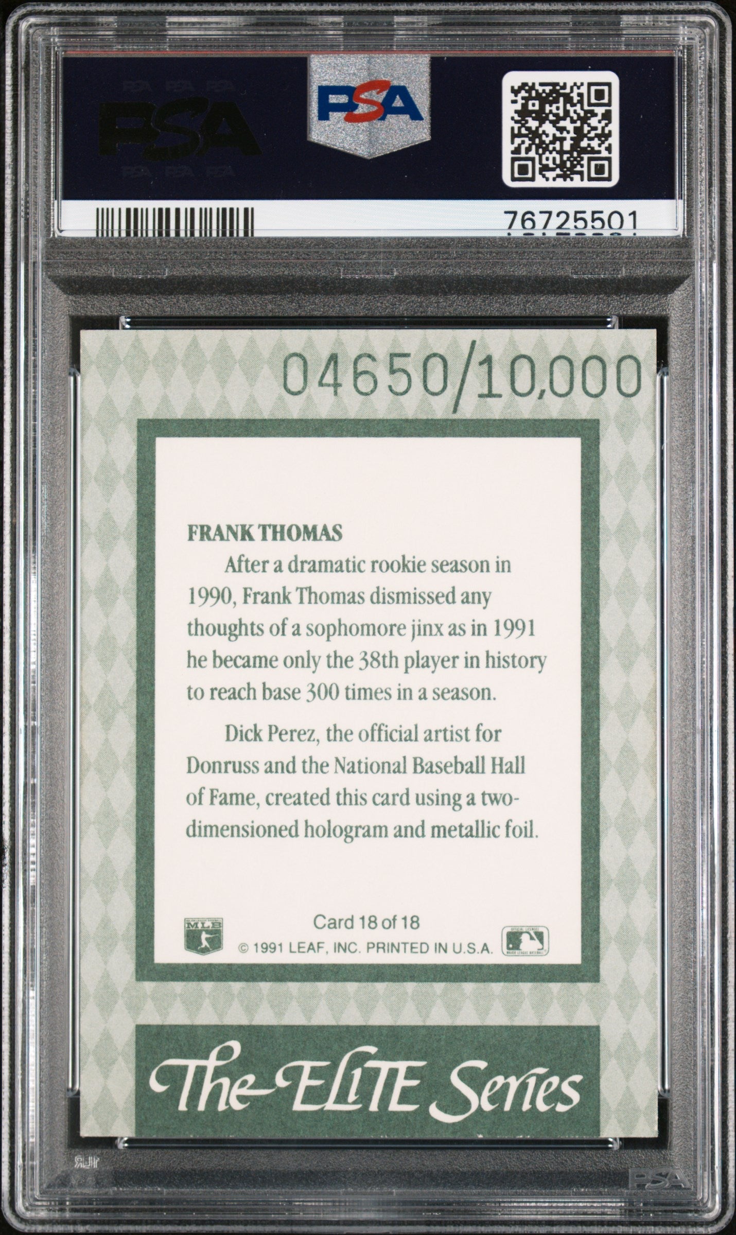 1992 Donruss #18 Frank Thomas The Elite Series PSA 8 #/10000