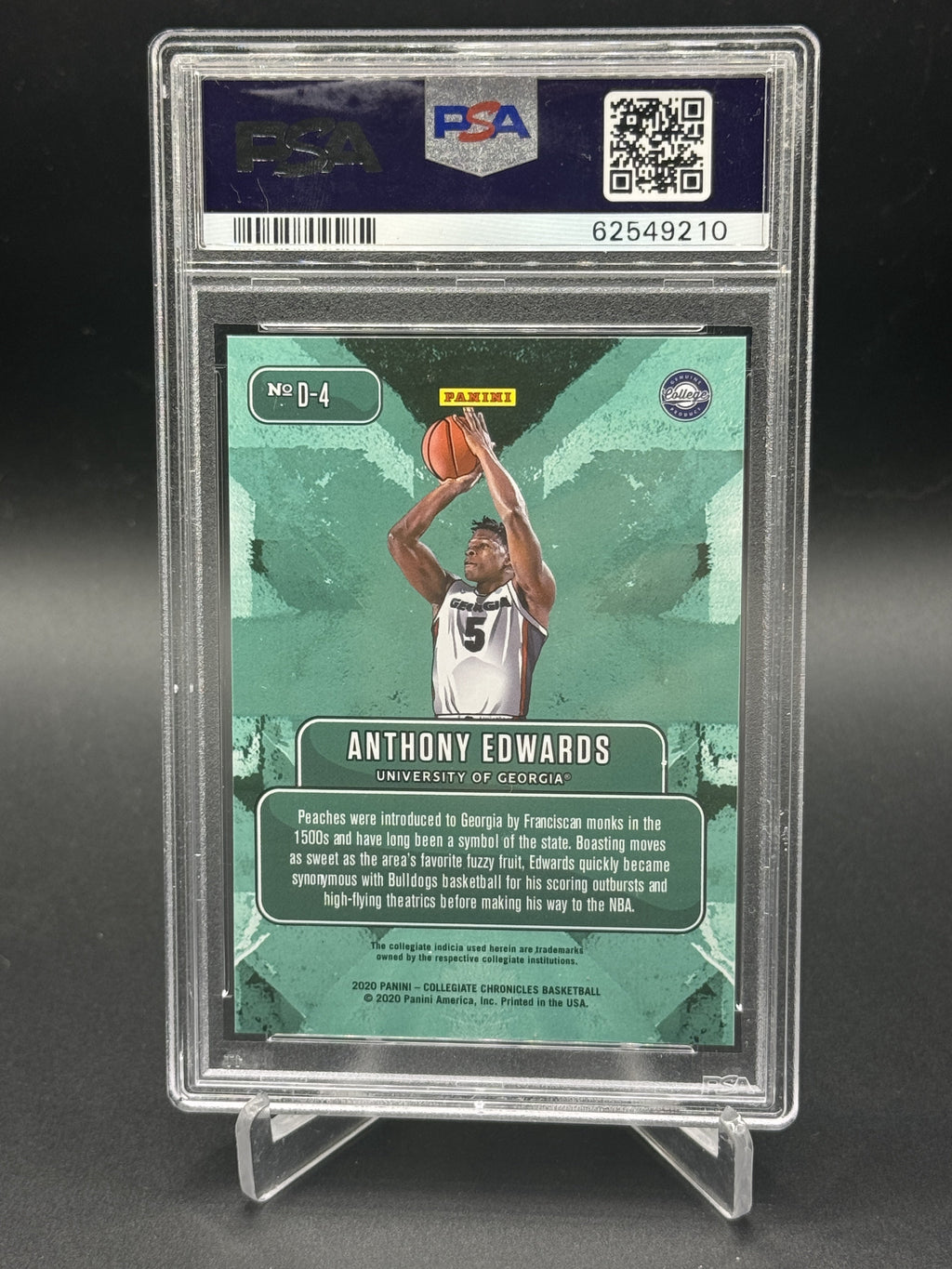 2020 Prizm Draft Picks Collegiate #D-4 Anthony Edwards Rookie RC Downtown PSA 10