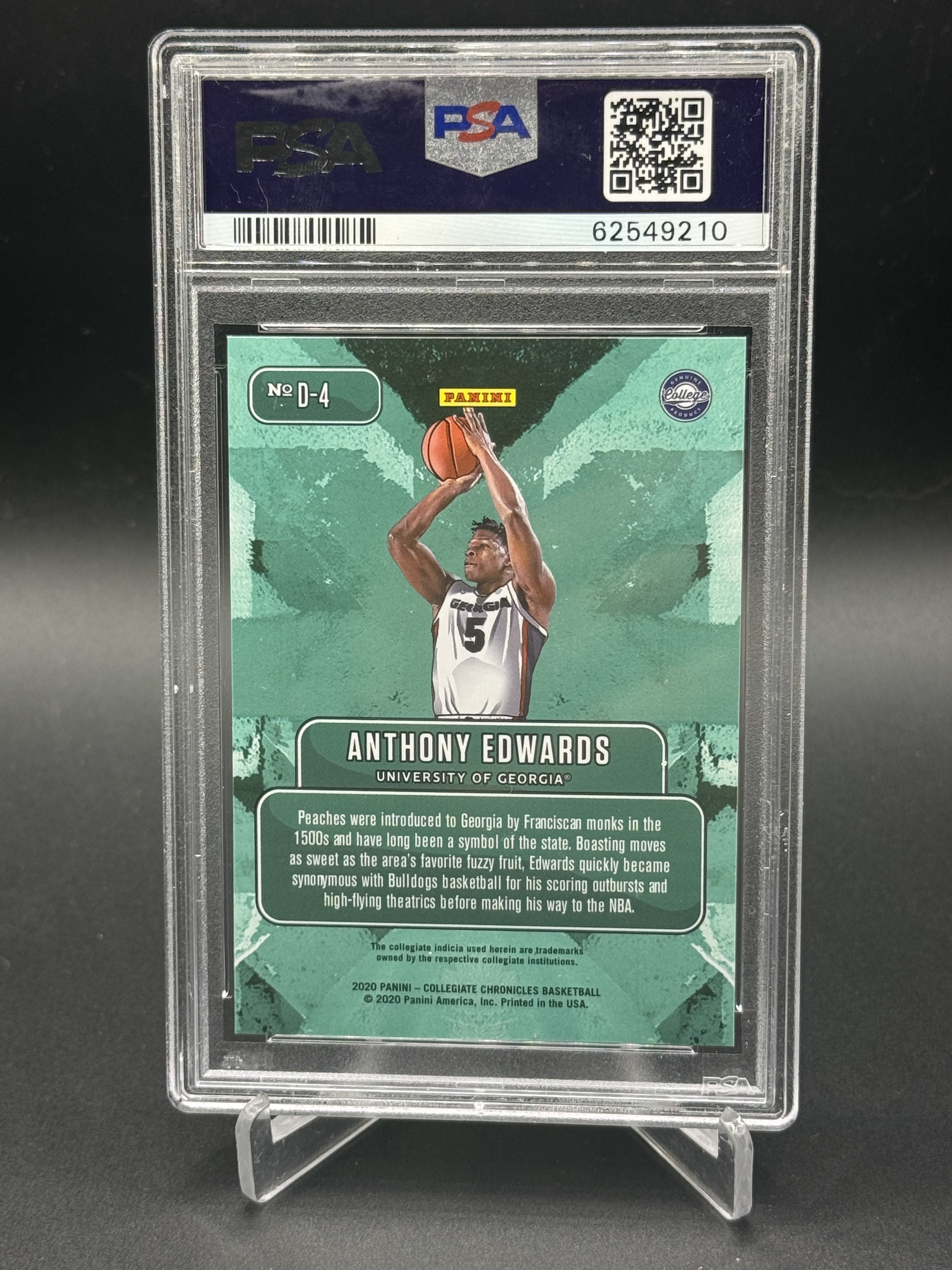2020 Prizm Draft Picks Collegiate #D-4 Anthony Edwards Rookie RC Downtown PSA 10