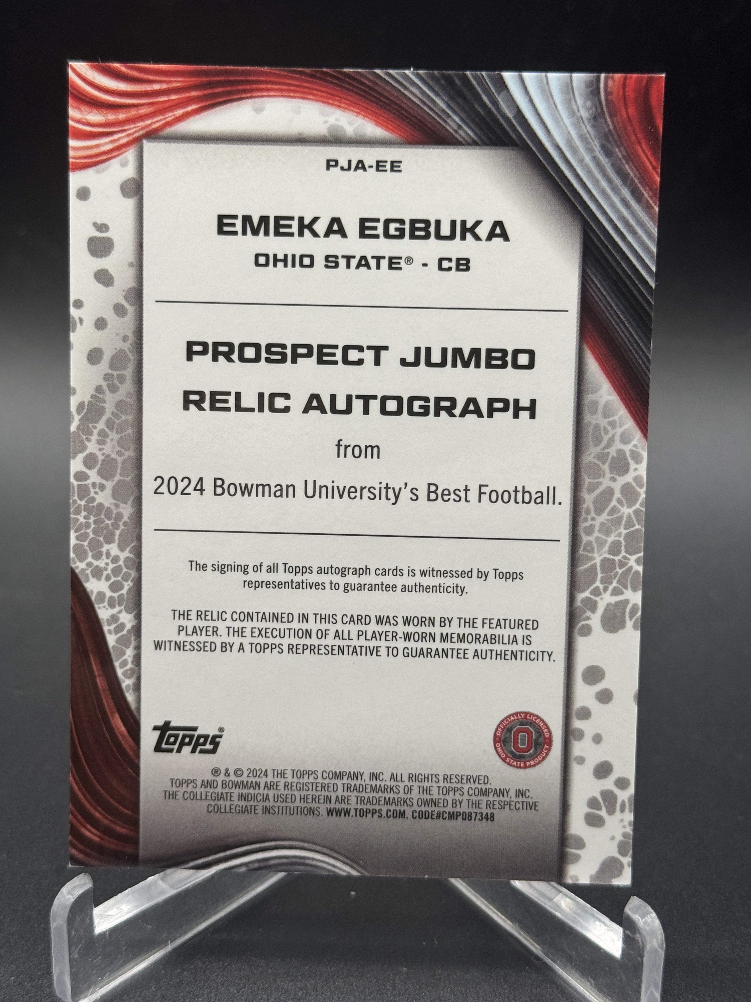 2024 Bowman University Best Emeka Egbuka Jumbo Relic Auto First Honor Roll /49