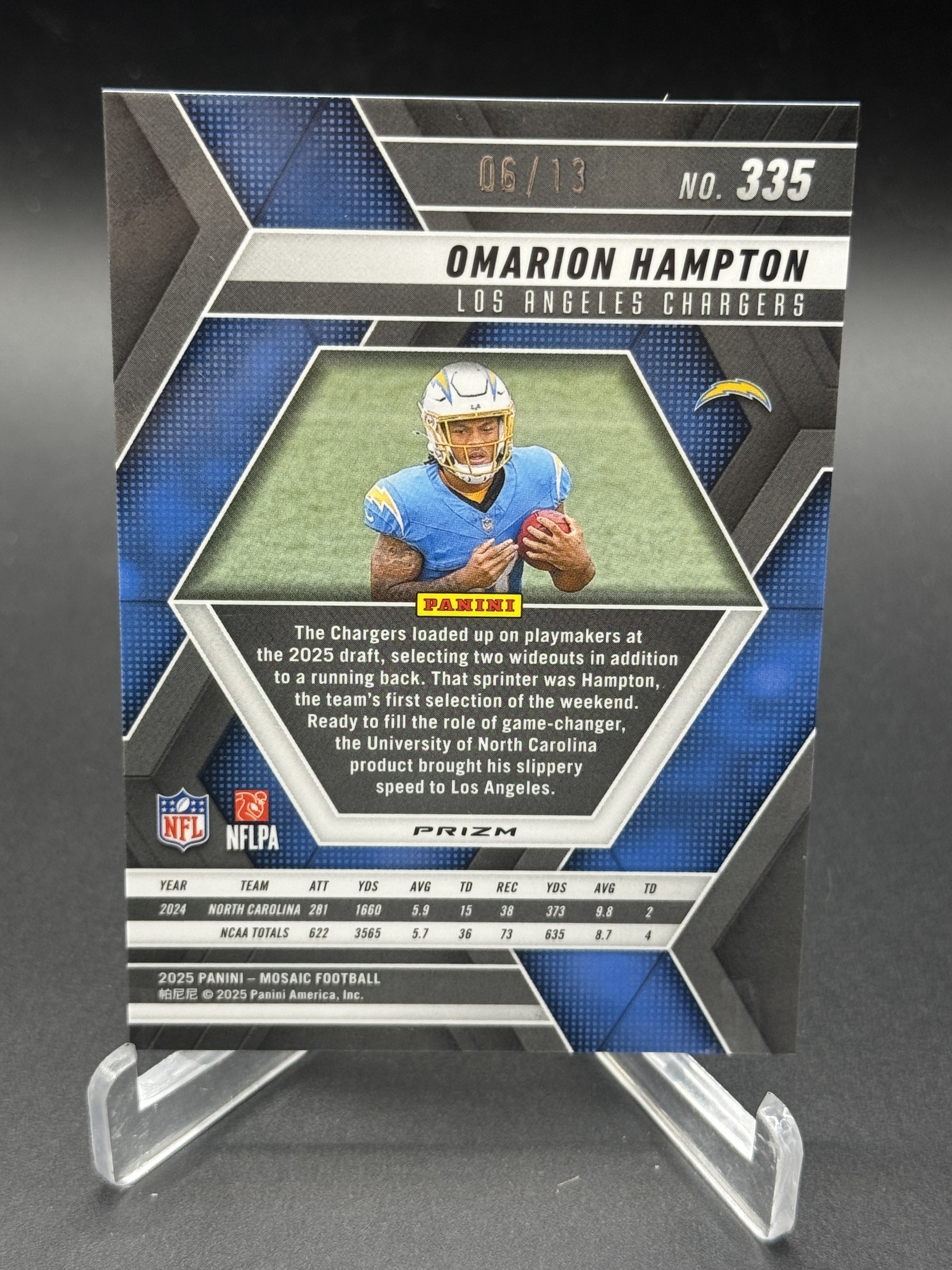 2025 Mosaic #335 Omarion Hampton Rookie RC Mosaic Green Spectris #/13