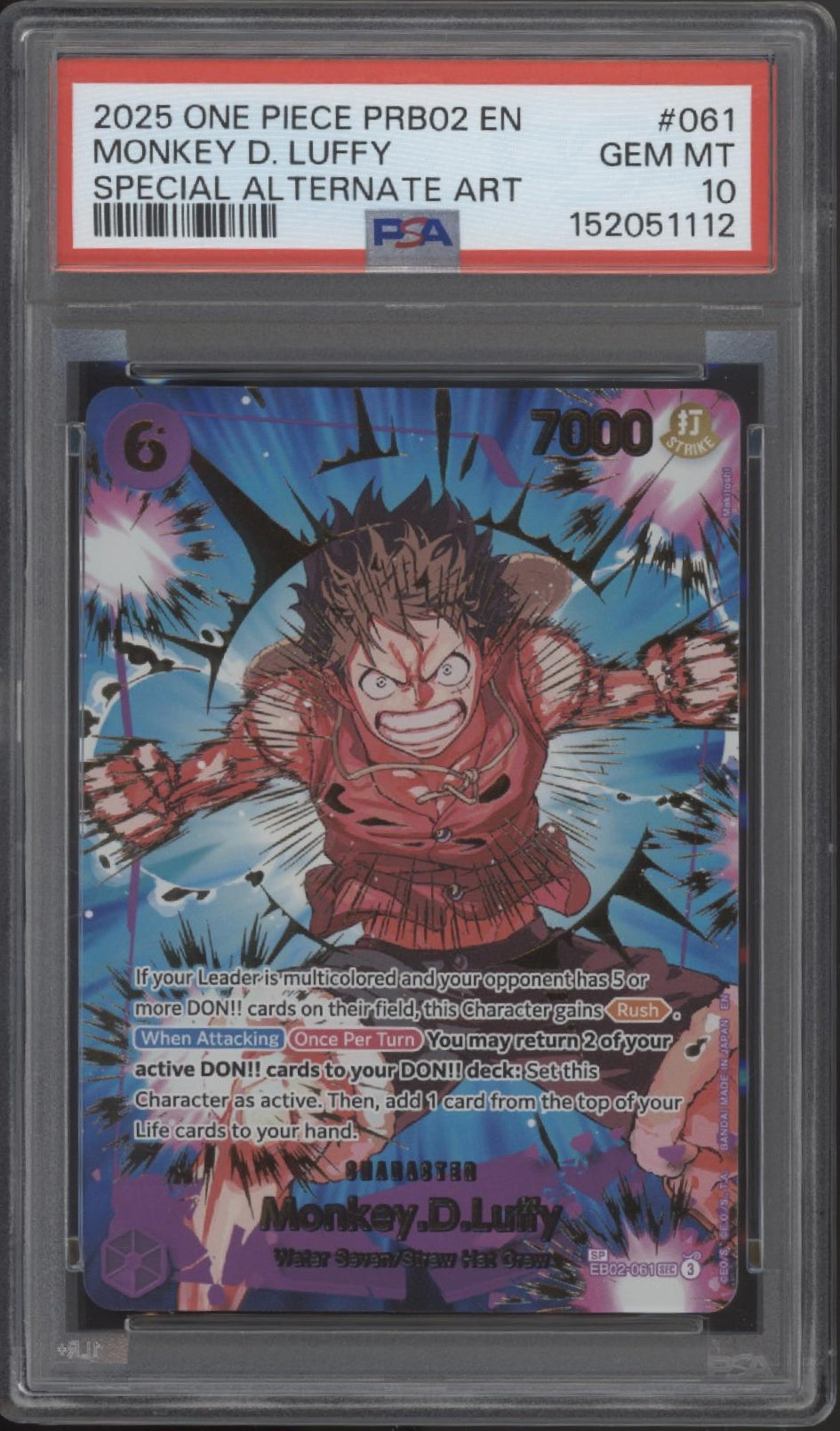 Monkey D. Ruffy One Piece Card Game PRB02 Special Alternate Art #061 PSA 10