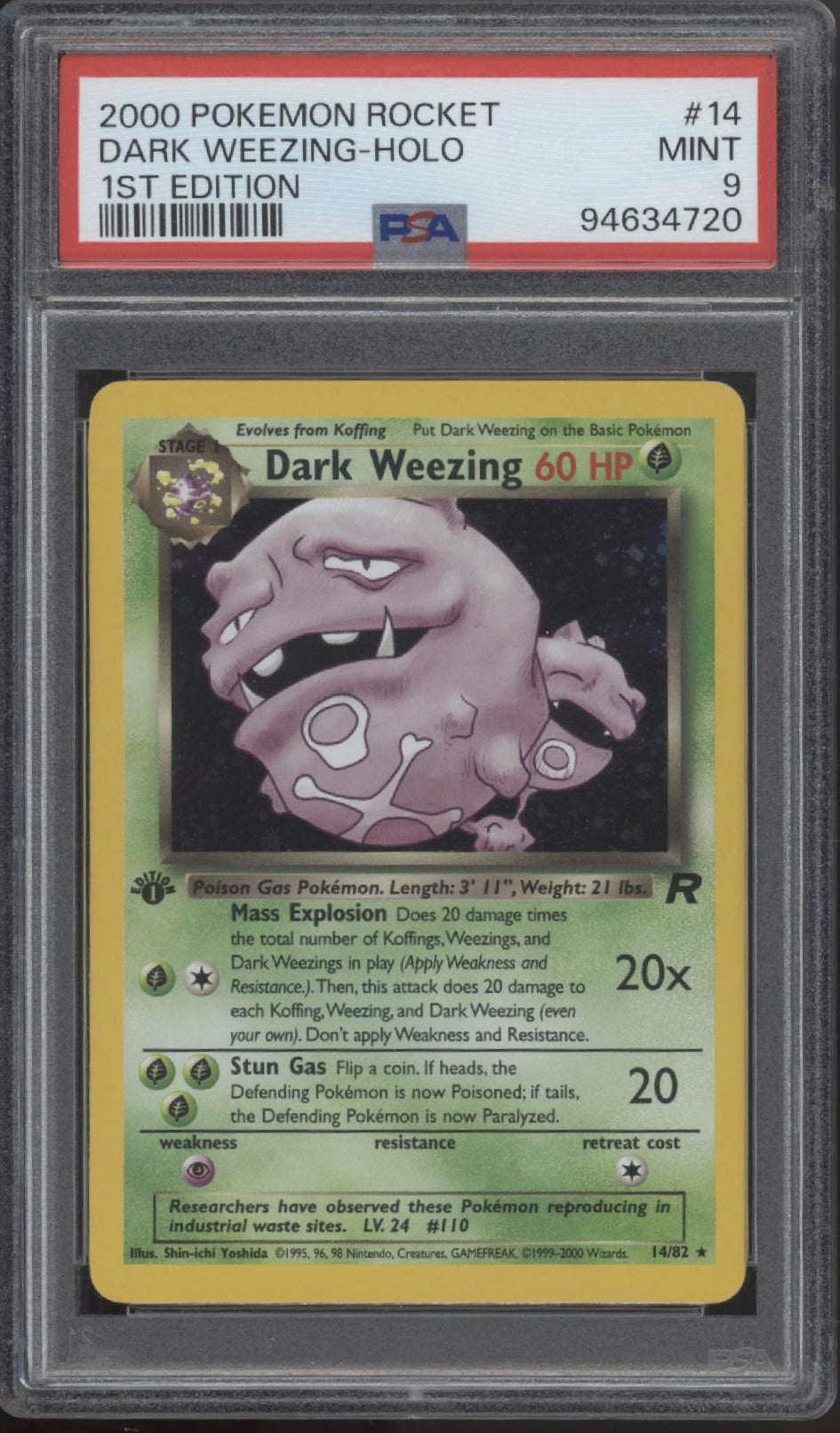 Dark Smogmog Pokémon Team Rocket Holo 1st Edition #14 PSA 9