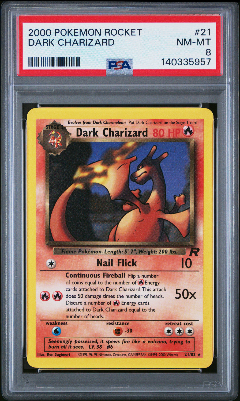 2000 Pokemon Rocket #21 Dark Charizard PSA 8