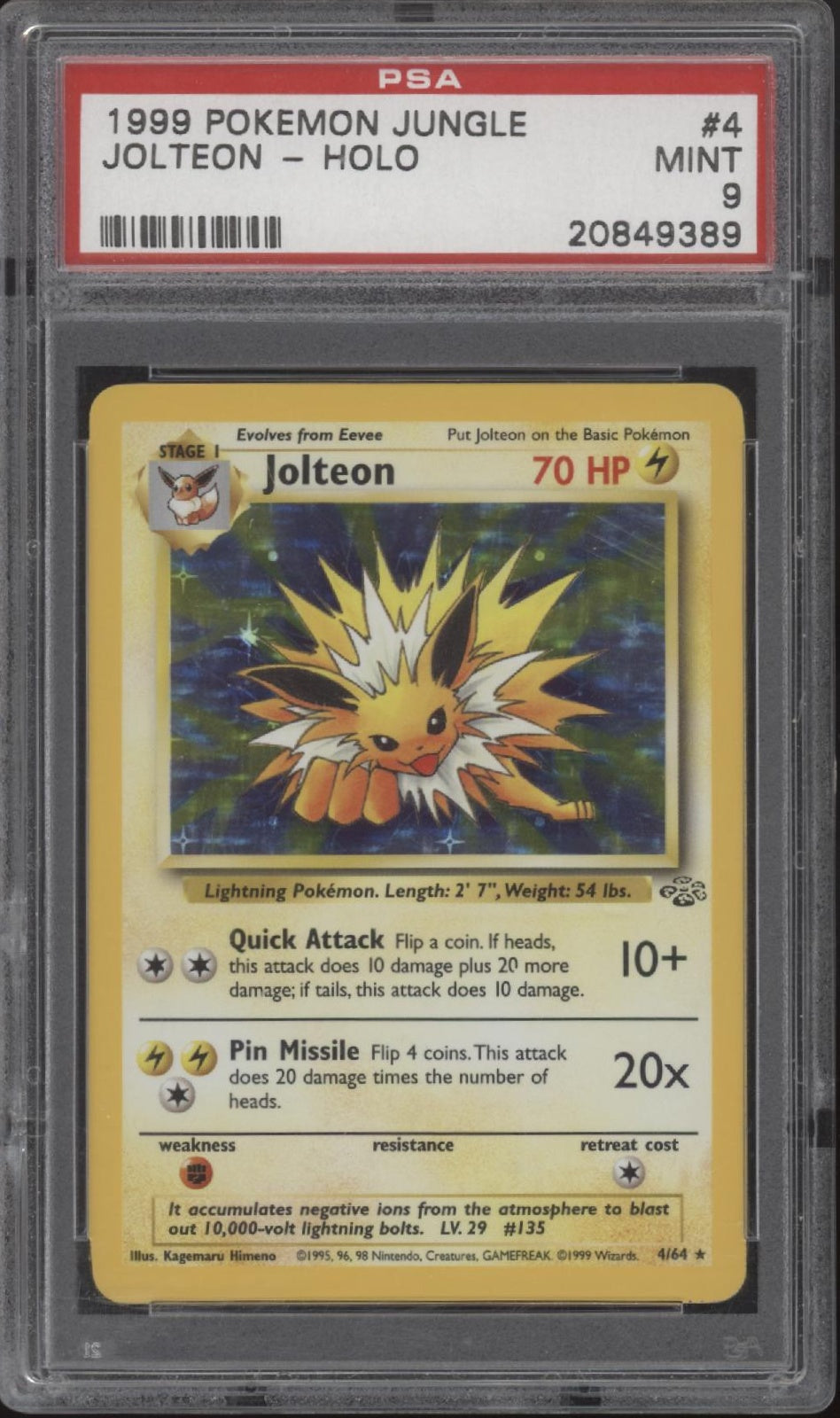 Jolteon Pokémon Dschungel Holo #4 PSA 9