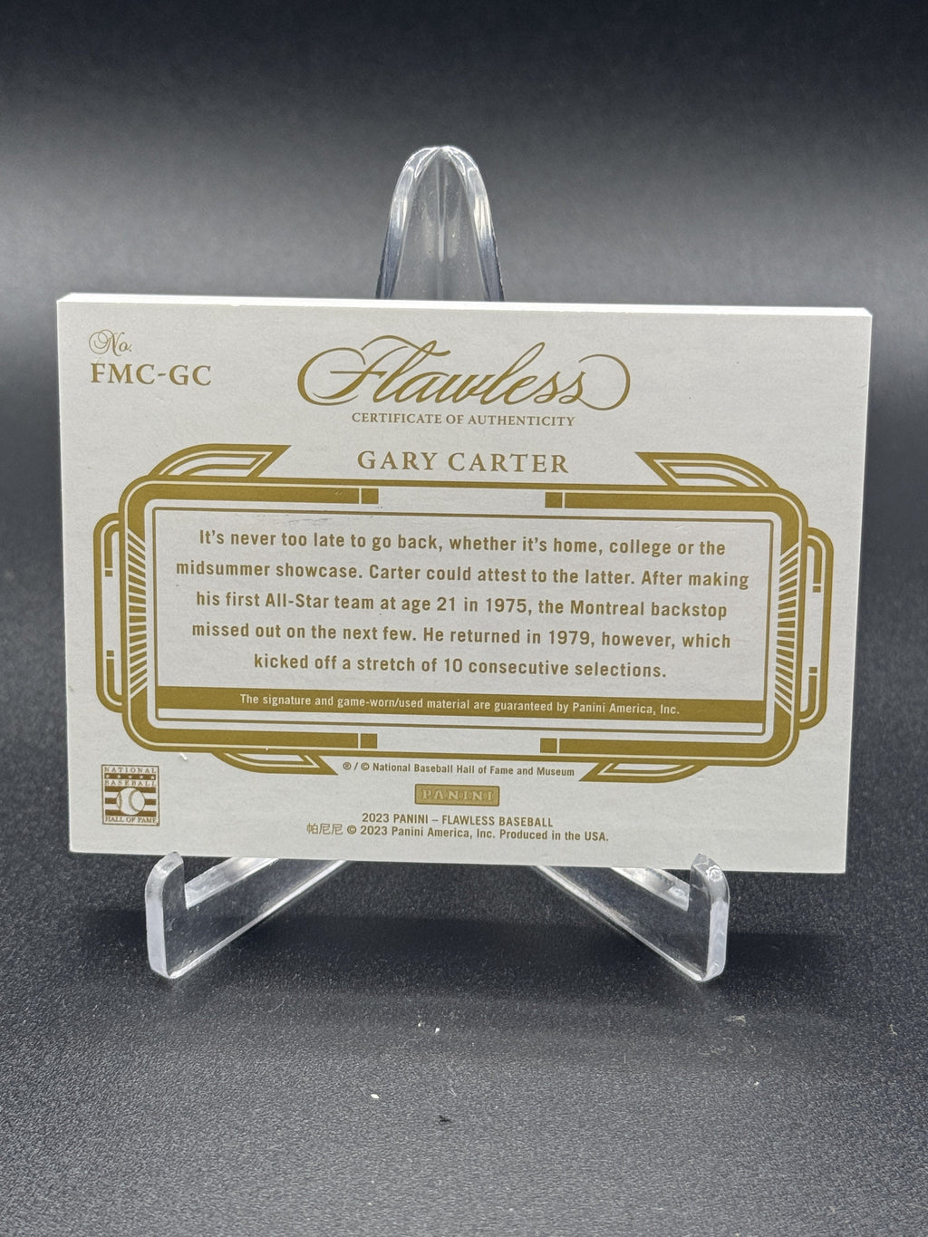 2023 Panini Flawless #FMC-GC Gary Carter Flawless Material Cuts #/1