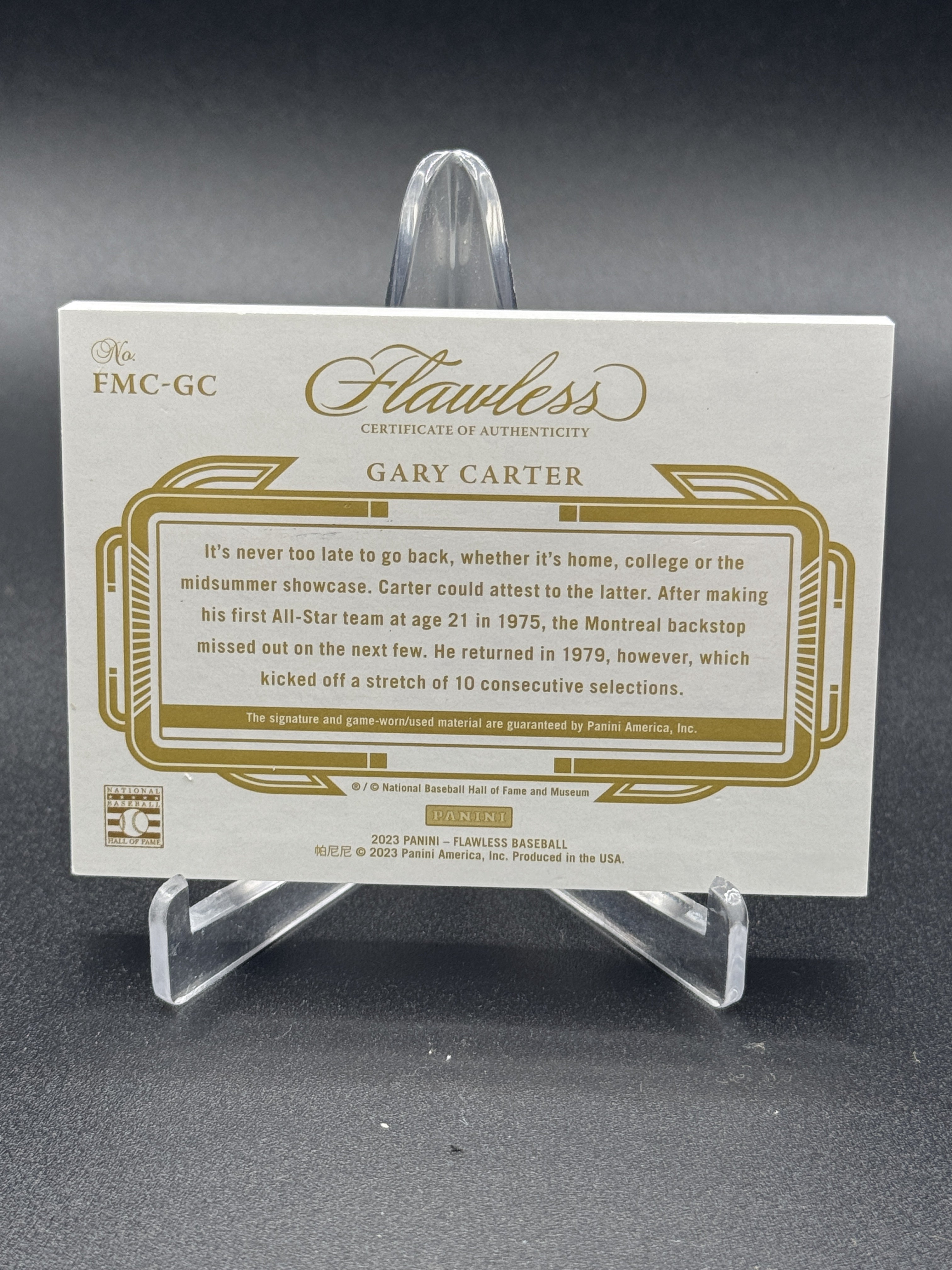 2023 Panini Flawless #FMC-GC Gary Carter Flawless Material Cuts #/1