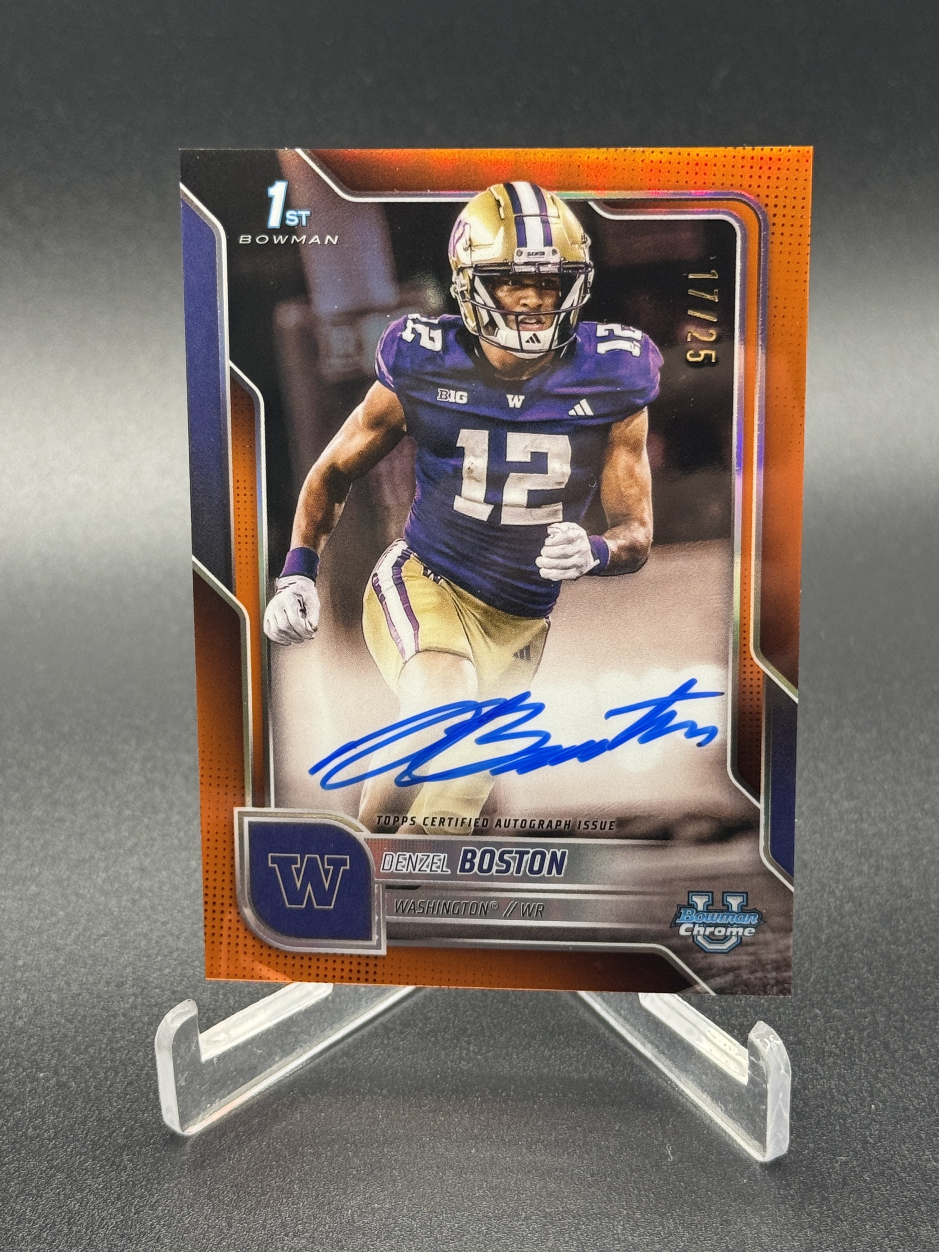 2025 Bowman University Chrome Denzel Boston 1st Auto Orange Refractor /25