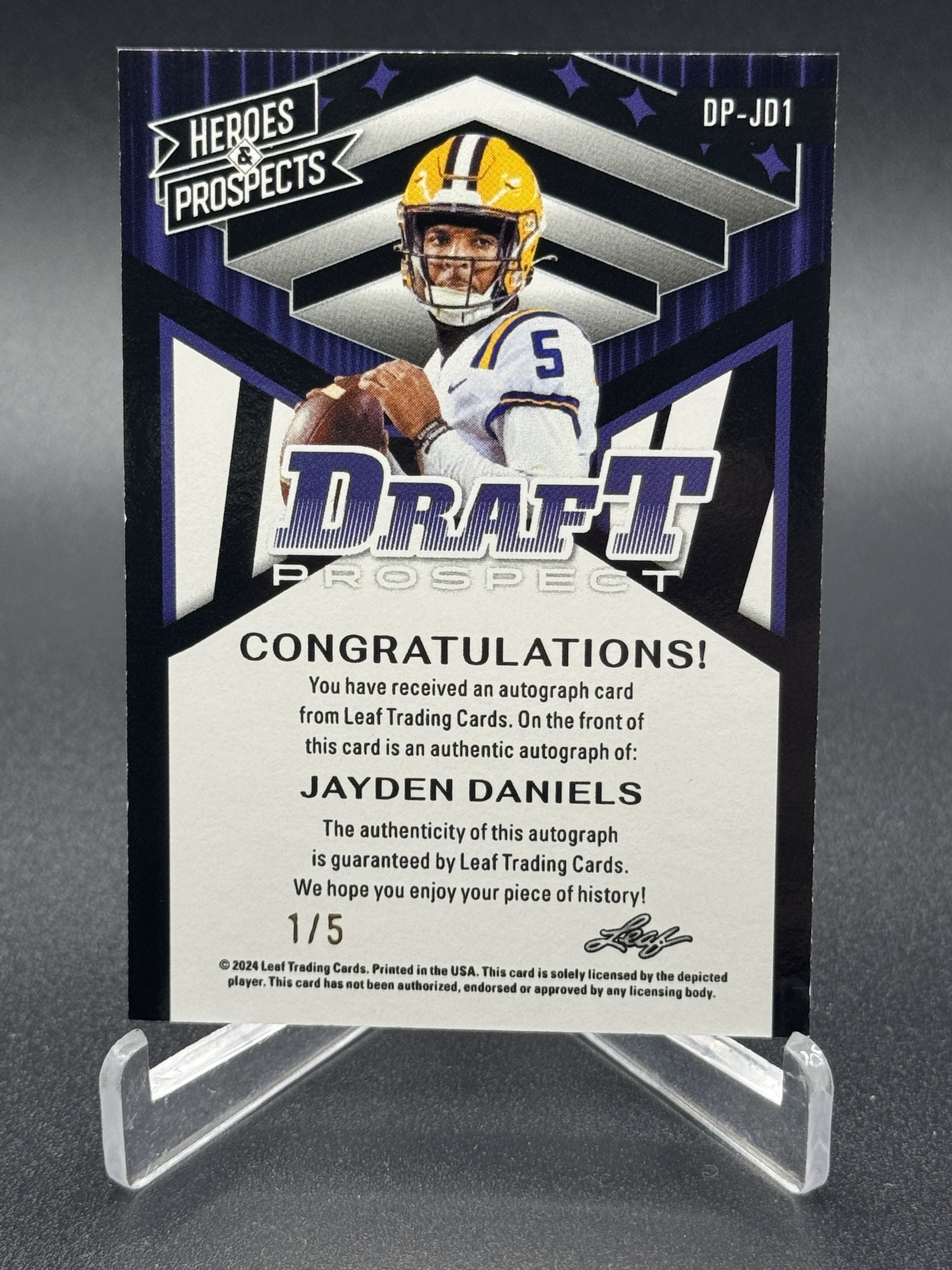 2024 Leaf Heroes & Prospects #DP-JD1 Jayden Daniels Draft Auto Pink /5