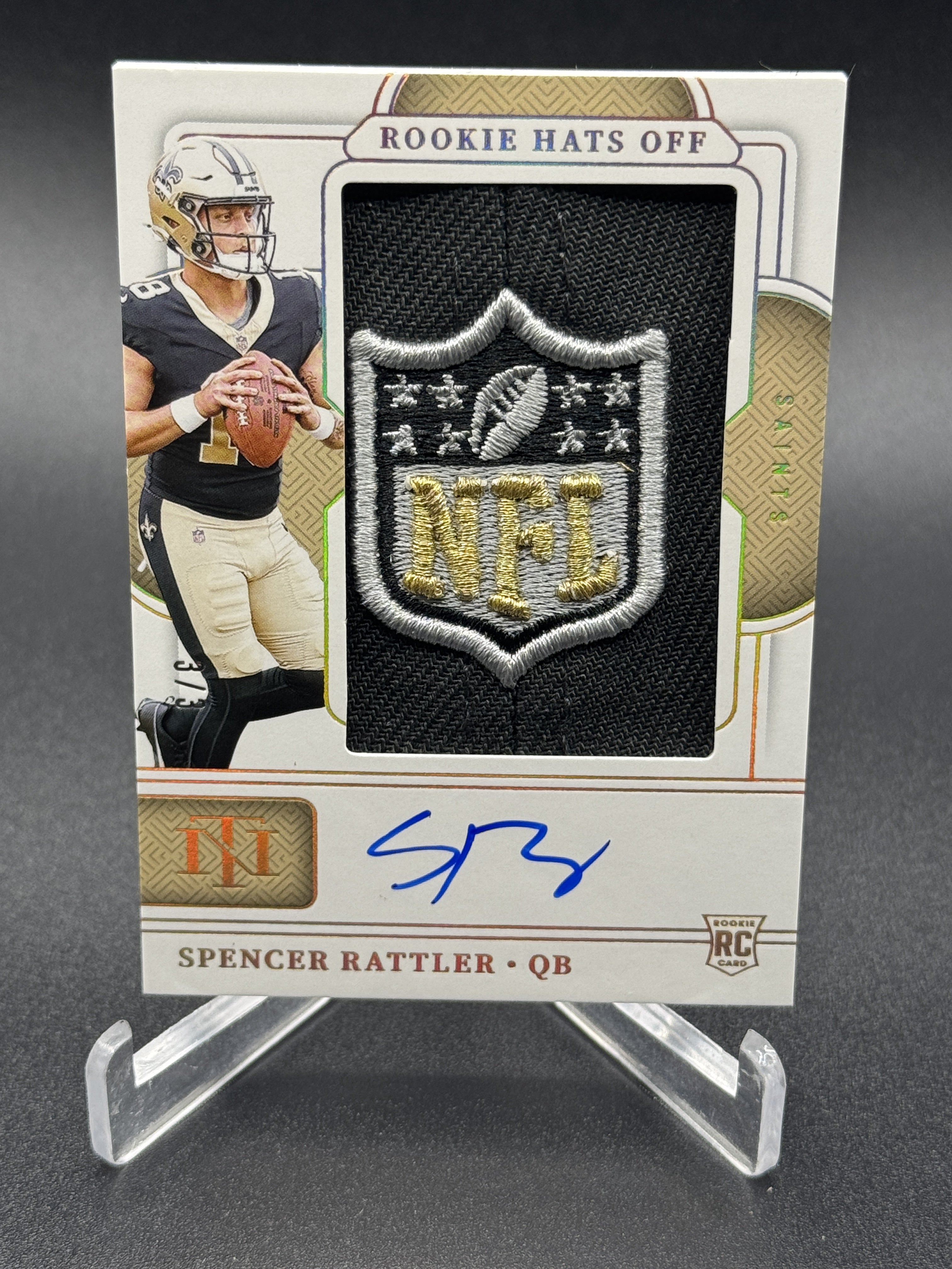 2024 National Treasures Spencer Rattler Rookie Hats Off Auto NFL Shield #/3