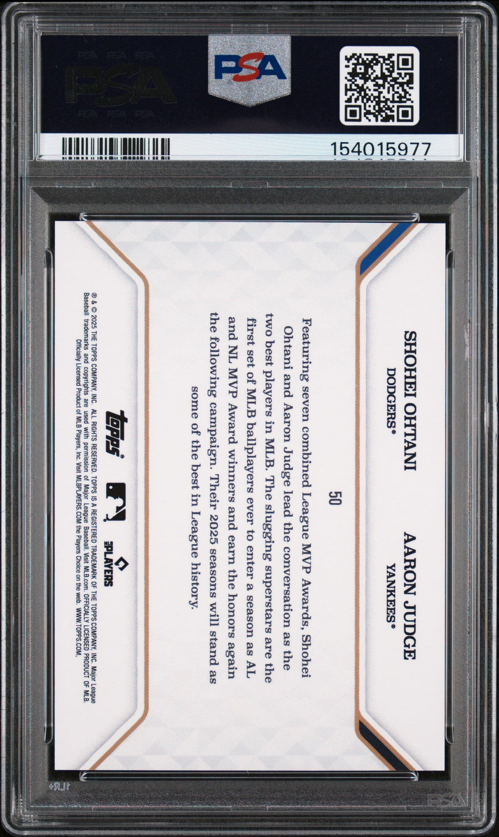 2025 Topps MVP Collection #50 Shohei Ohtani / Aaron Judge Purple Foil PSA 9