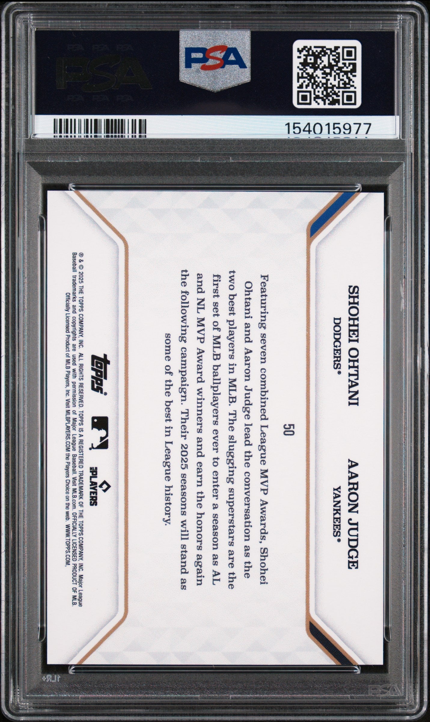2025 Topps MVP Collection #50 Shohei Ohtani / Aaron Judge Purple Foil PSA 9