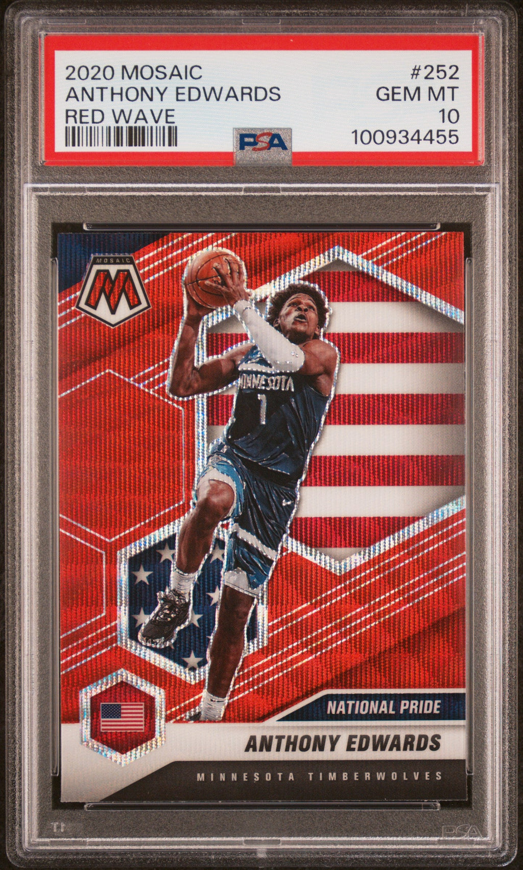 2020-21 Panini Mosaic #252 Anthony Edwards Mosaic Red Wave PSA 10